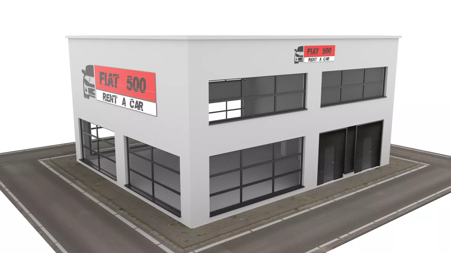 Low poly car rental building Low-poly 3D model