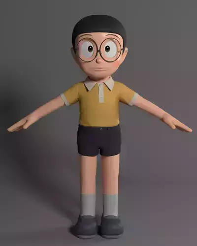Nobita 3d Model cartoon boy with glasses and shorts