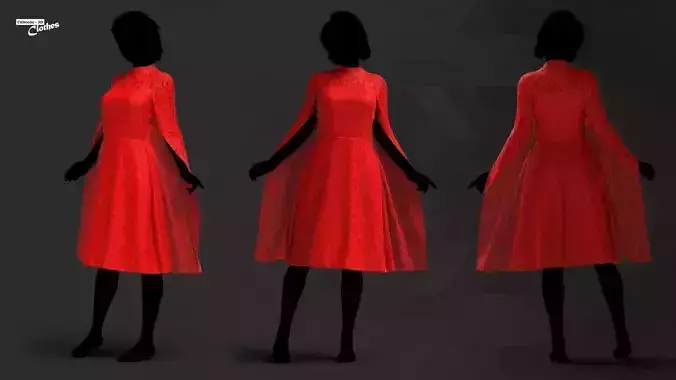 Female Red Lace Dress - 85 Marvelous Designer and Clo3D