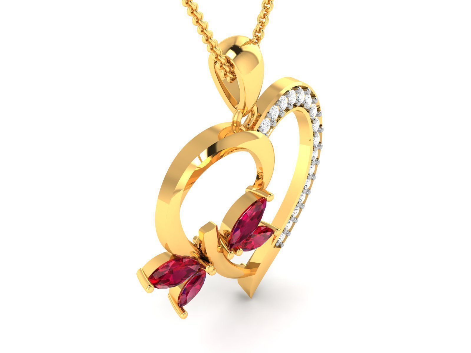 Women Heart Marquise Stone Pendant 3D print model_5