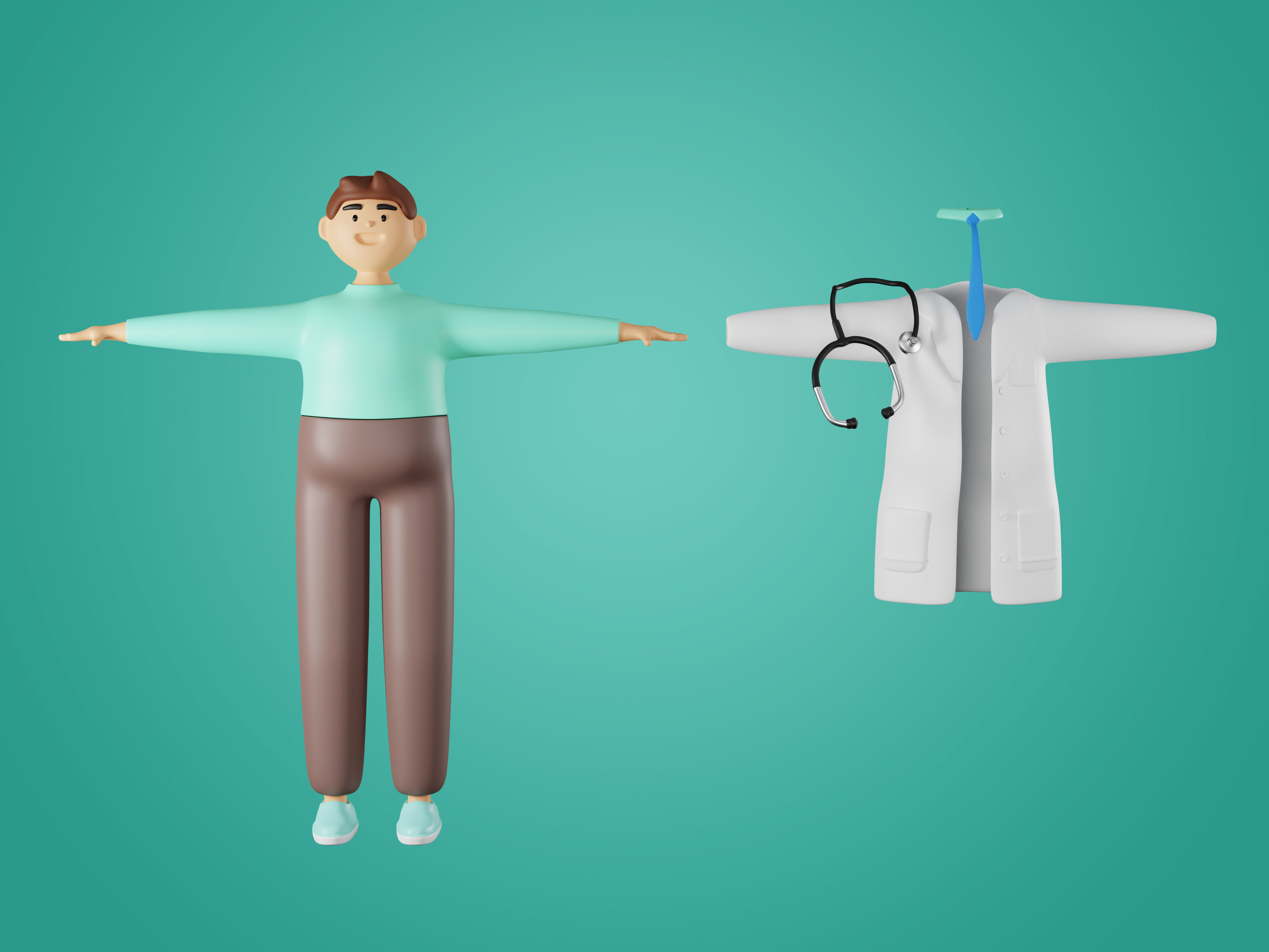 Physician Character Cartoon Minimal style 3D model_2