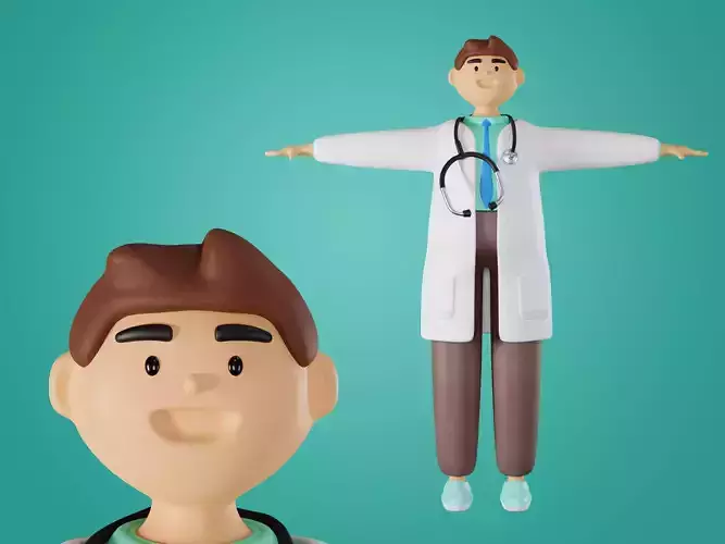 Physician Character Cartoon Minimal style 3D model