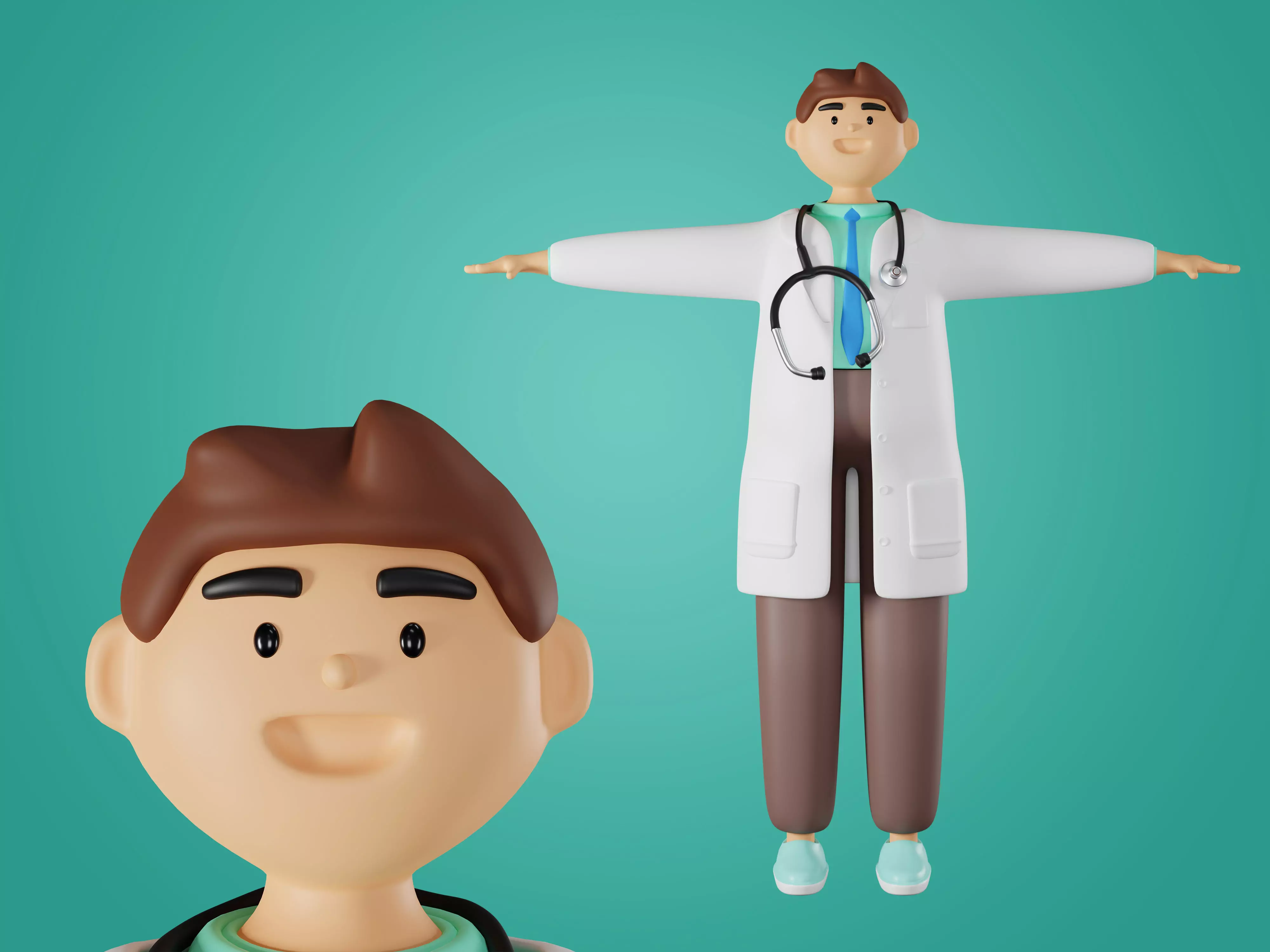 Physician Character Cartoon Minimal style 3D model_0