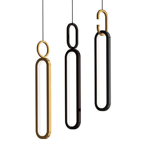 BERGEN three pendants hanging from string of gold and silver 3D model