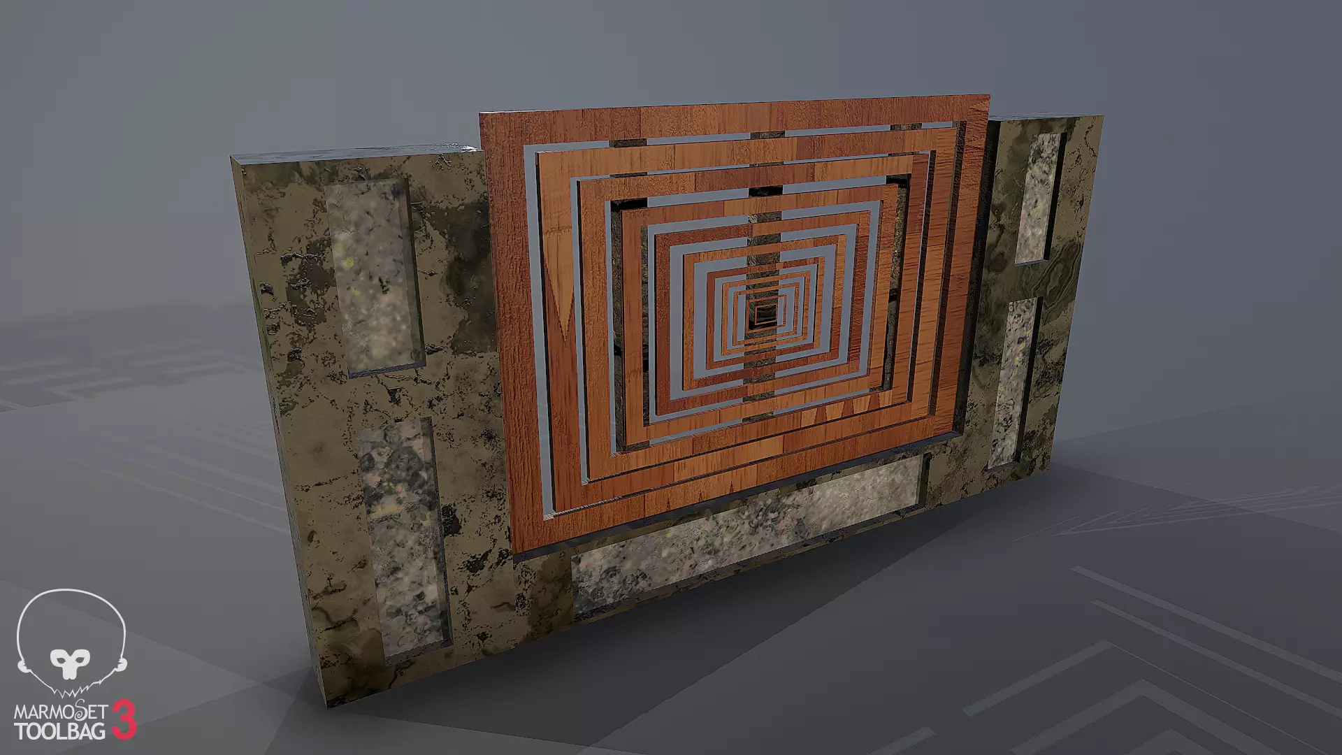 Wooden fence with monolithic columns Low-poly 3D model