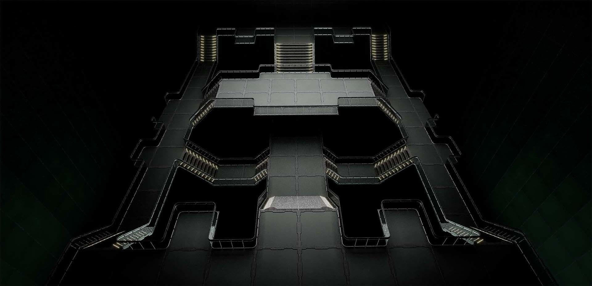 Modular Sci-Fi stairs and panel Low-poly 3D model_1