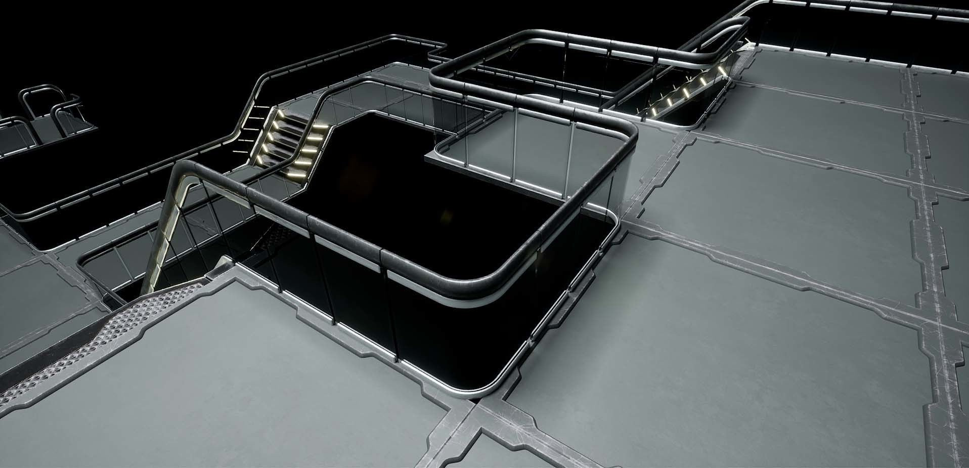 Modular Sci-Fi stairs and panel Low-poly 3D model_7