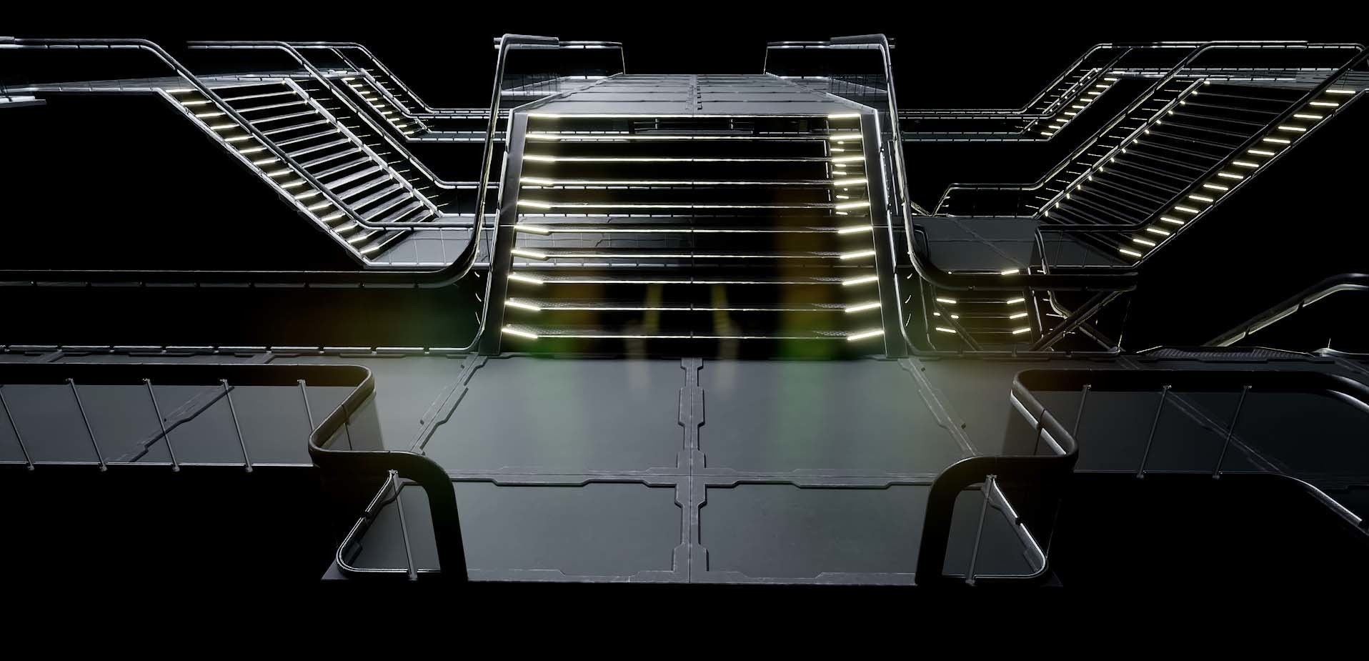 Modular Sci-Fi stairs and panel Low-poly 3D model_8