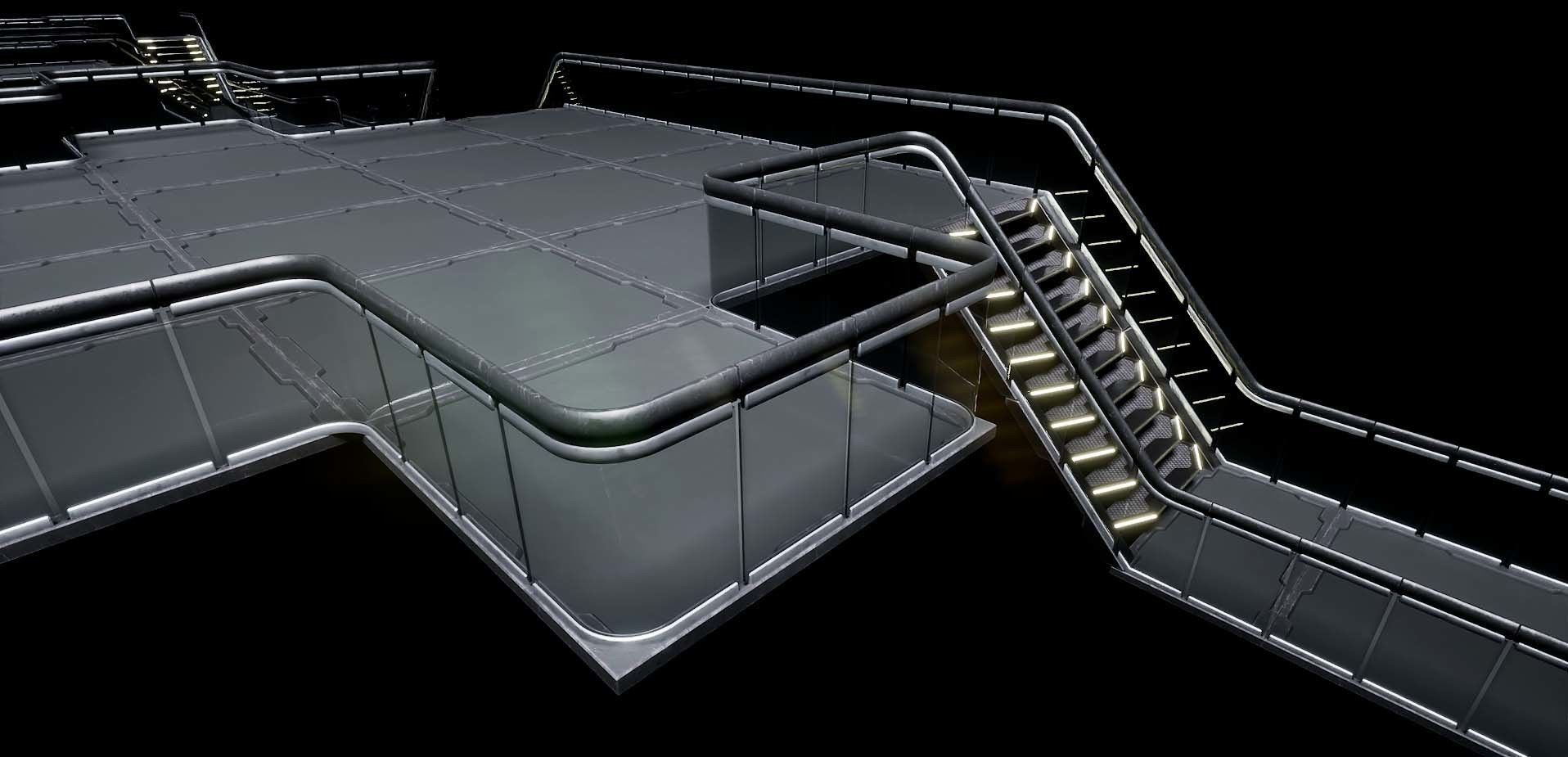 Modular Sci-Fi stairs and panel Low-poly 3D model_5