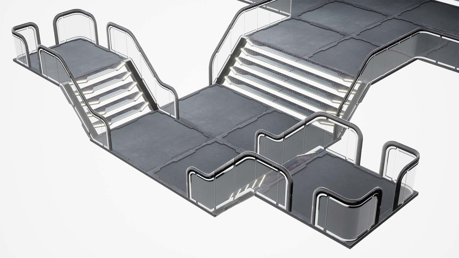 Modular Sci-Fi stairs and panel Low-poly 3D model_13