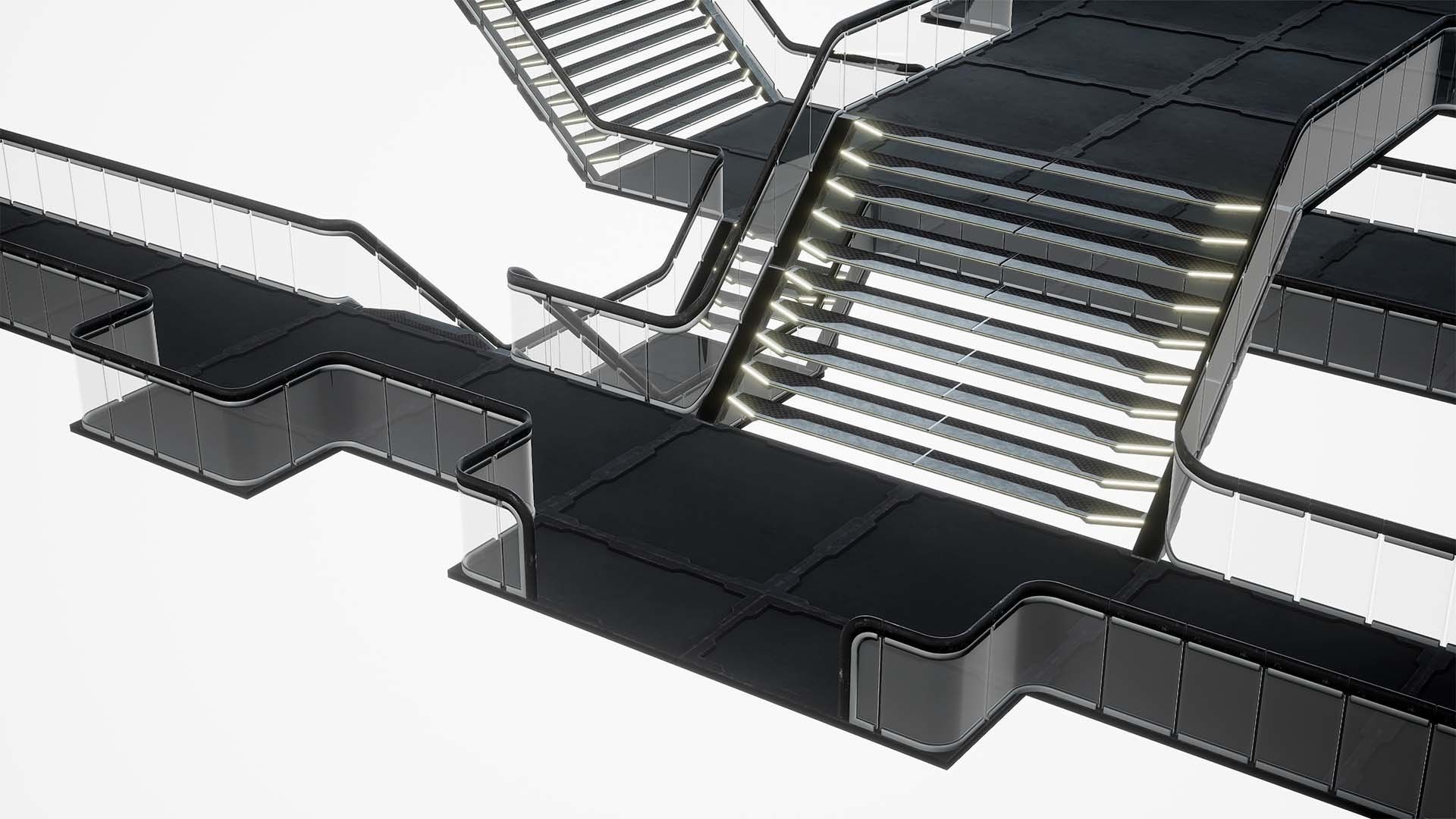 Modular Sci-Fi stairs and panel Low-poly 3D model_18