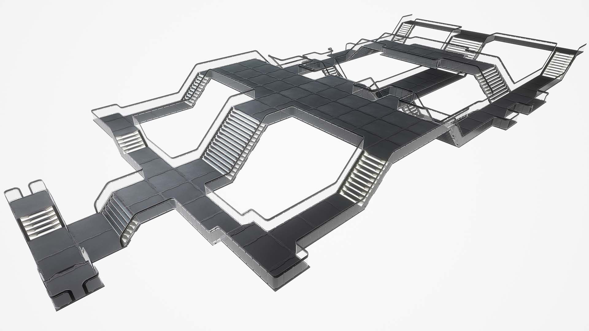 Modular Sci-Fi stairs and panel Low-poly 3D model_12
