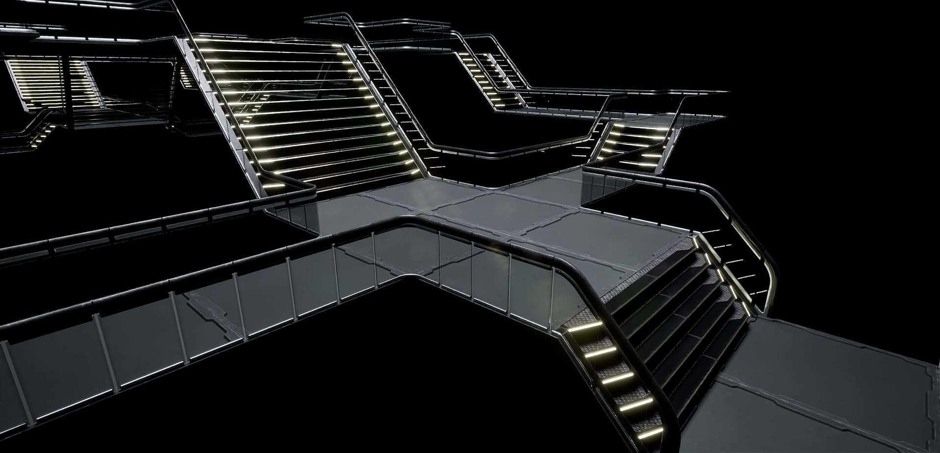 Modular Sci-Fi stairs and panel Low-poly 3D model_4