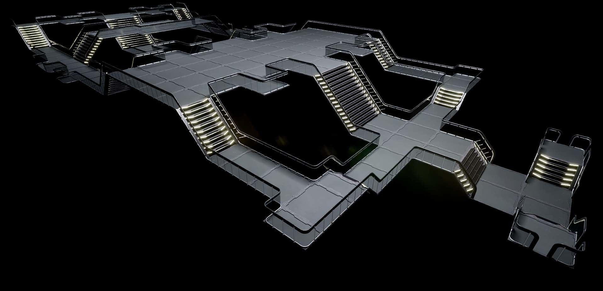 Modular Sci-Fi stairs and panel Low-poly 3D model_3