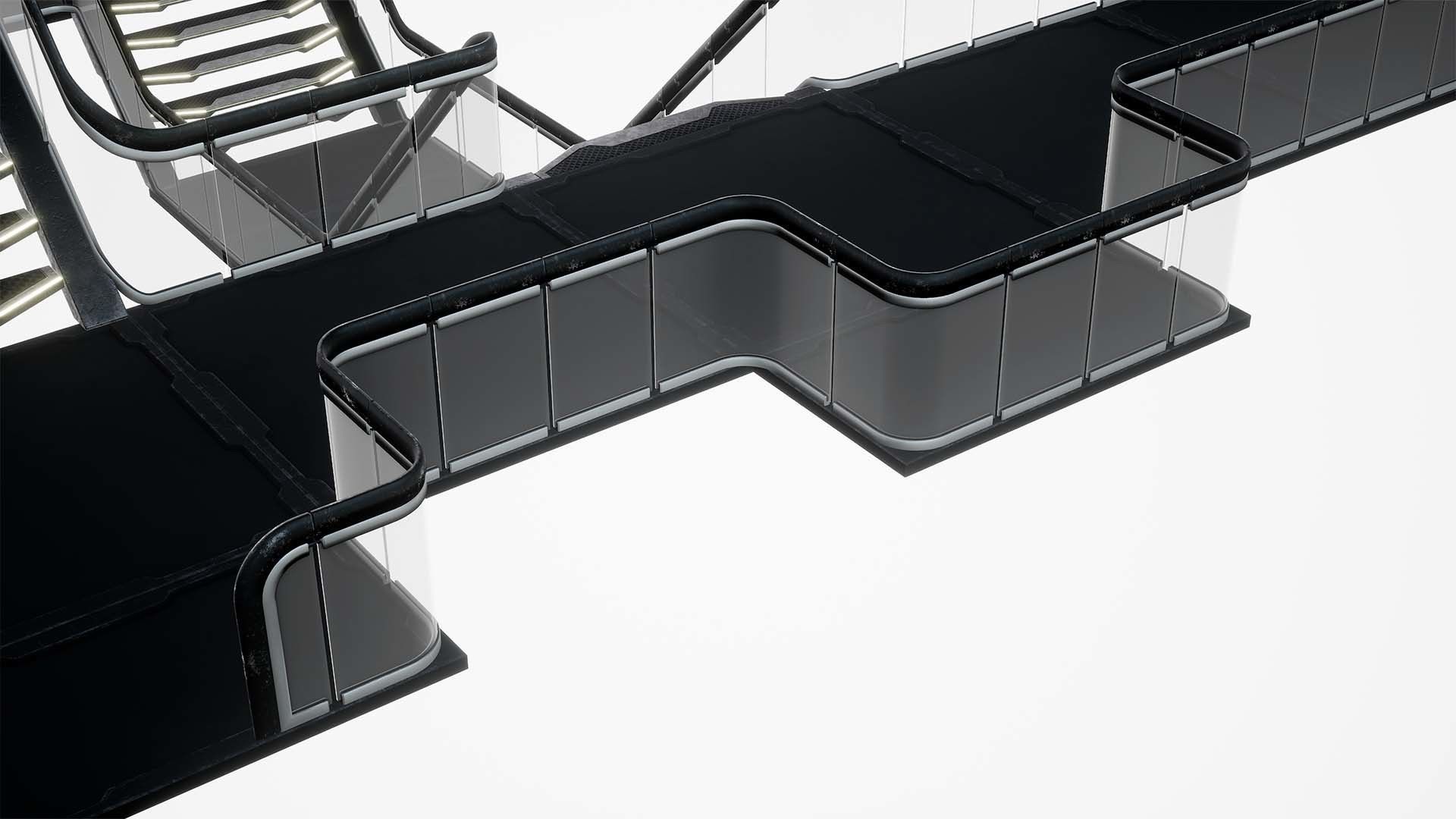 Modular Sci-Fi stairs and panel Low-poly 3D model_17