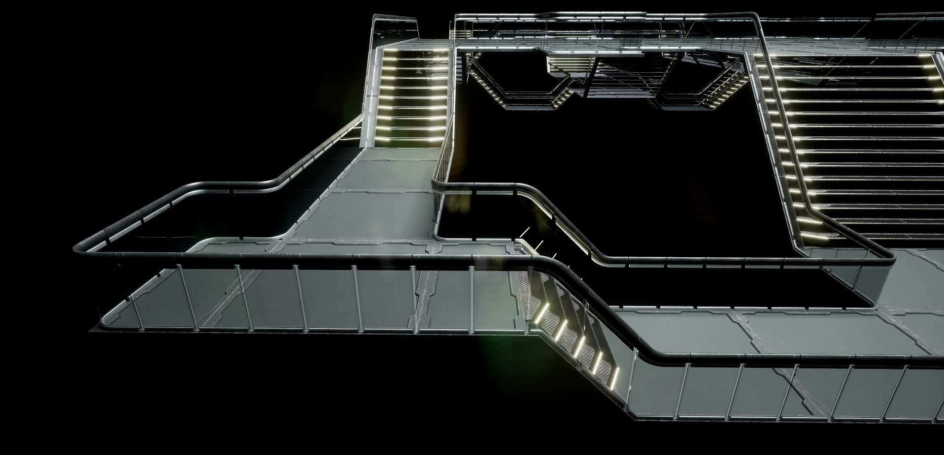 Modular Sci-Fi stairs and panel Low-poly 3D model_9