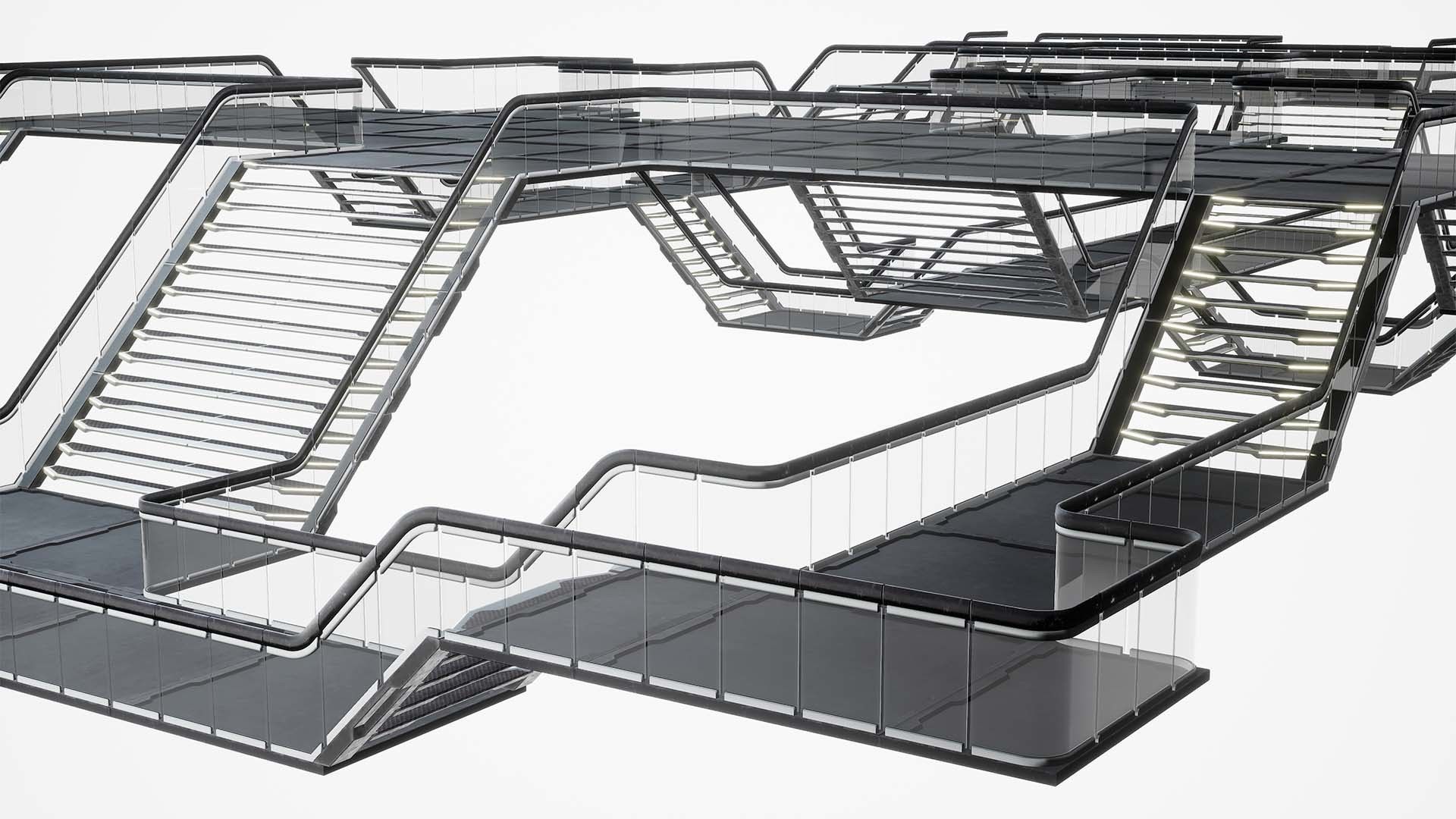 Modular Sci-Fi stairs and panel Low-poly 3D model_14