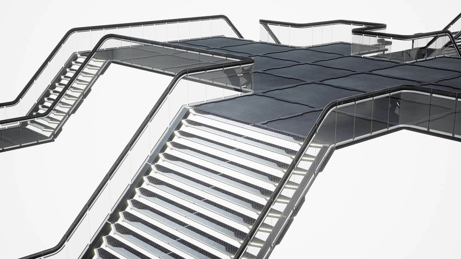 Modular Sci-Fi stairs and panel Low-poly 3D model_15