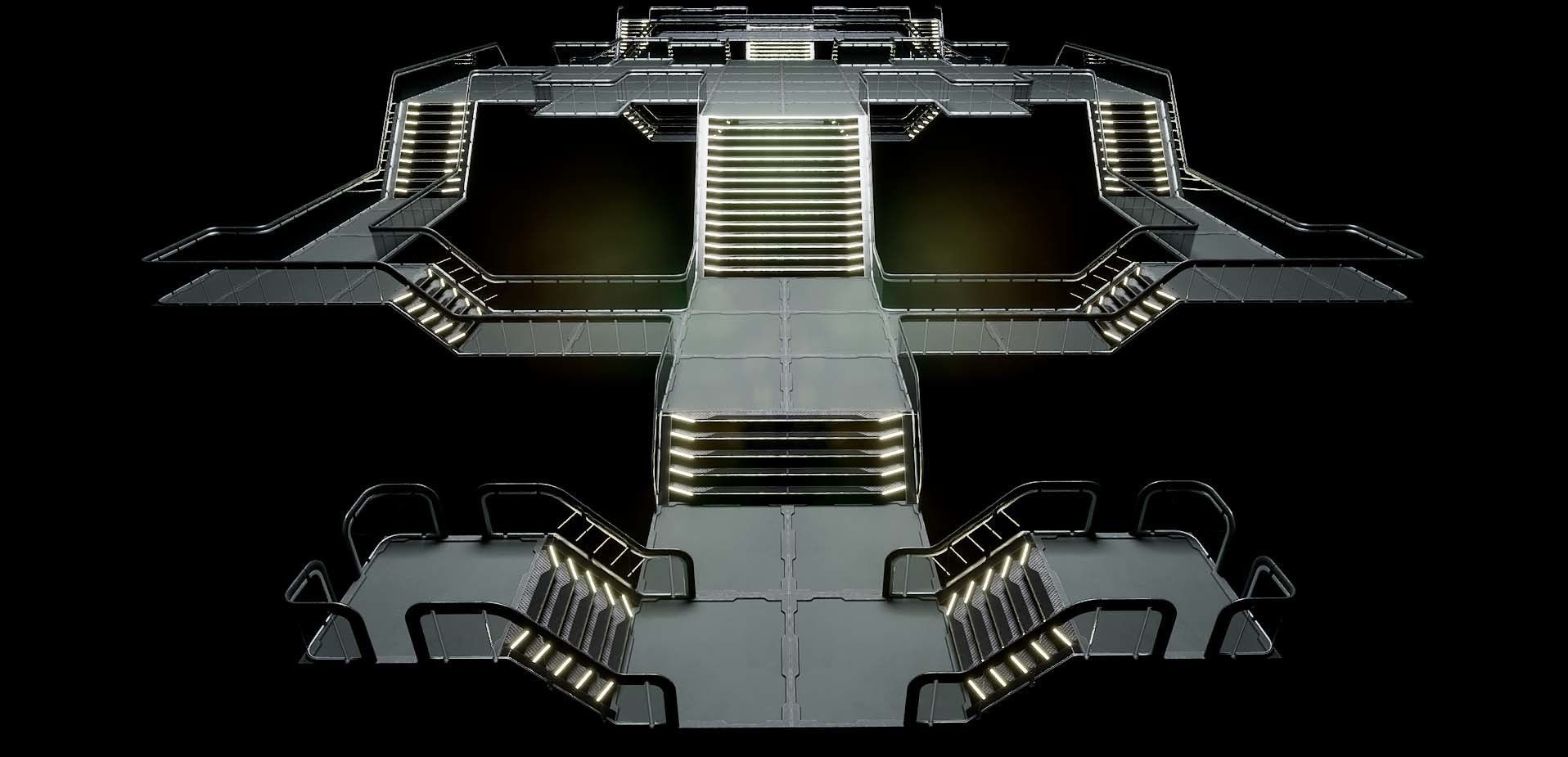 Modular Sci-Fi stairs and panel Low-poly 3D model_2