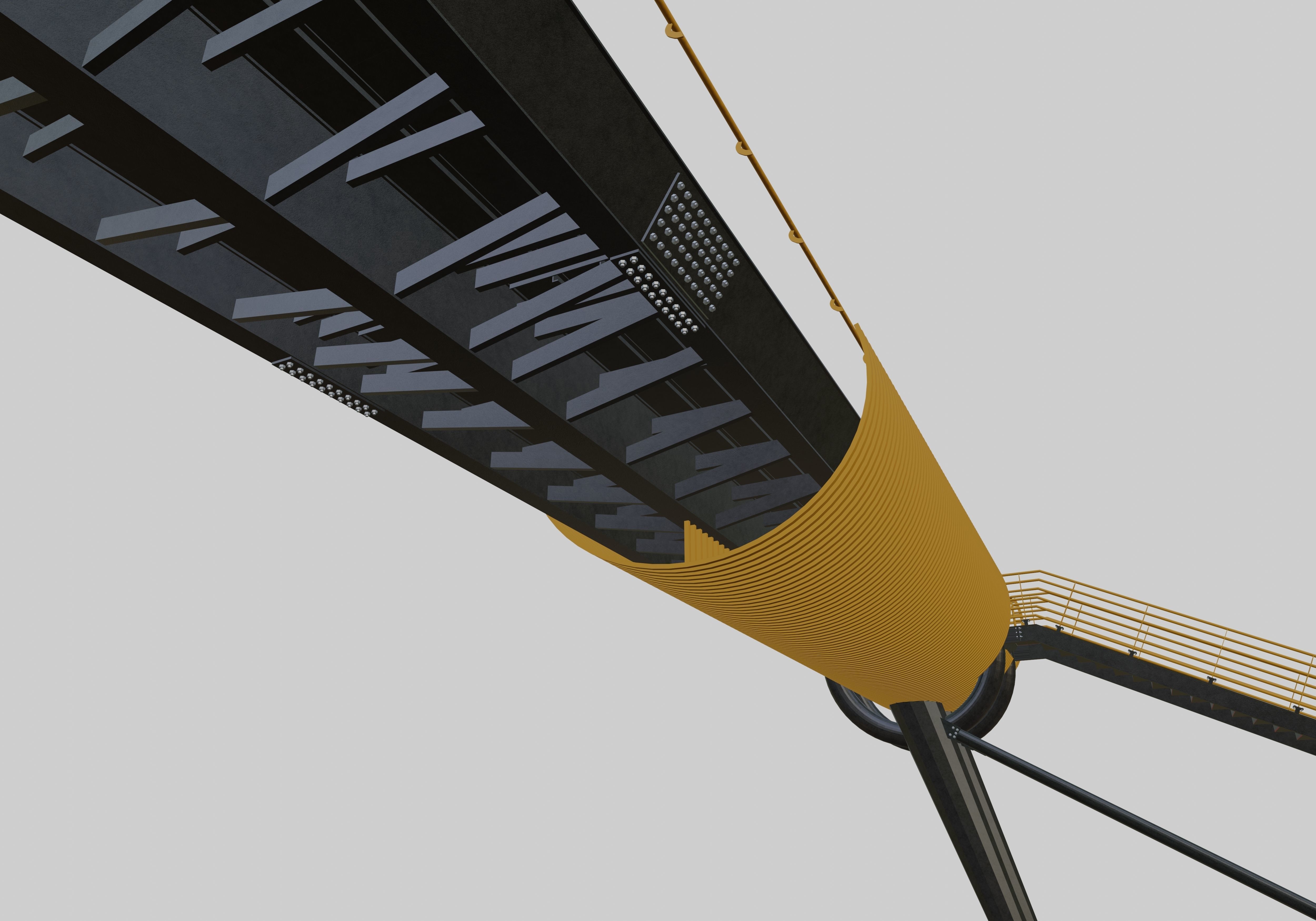 Steel Pedestrian Bridge-Oblique Cone Column Type-24 3D model_4