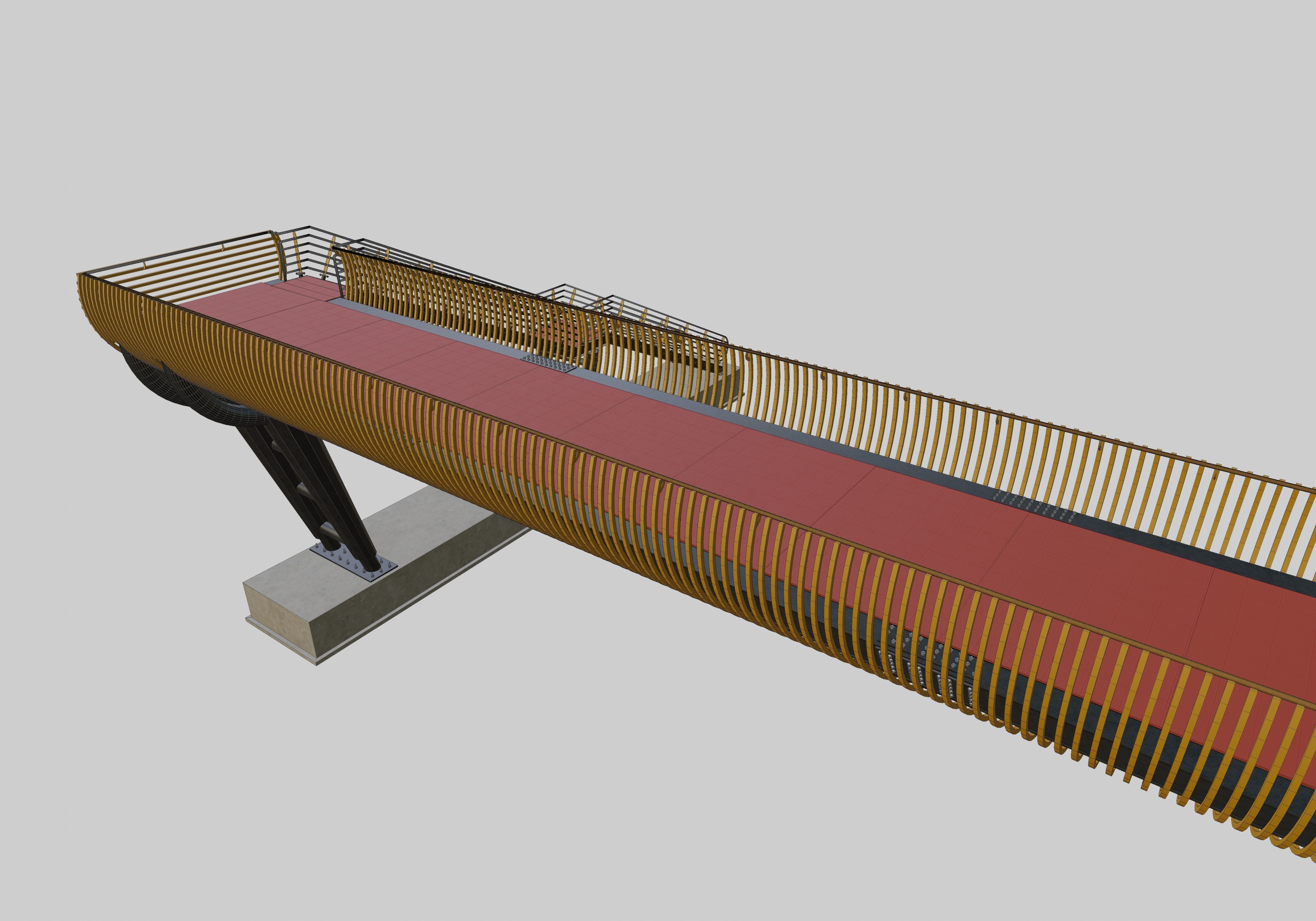 Steel Pedestrian Bridge-Oblique Cone Column Type-24 3D model_18