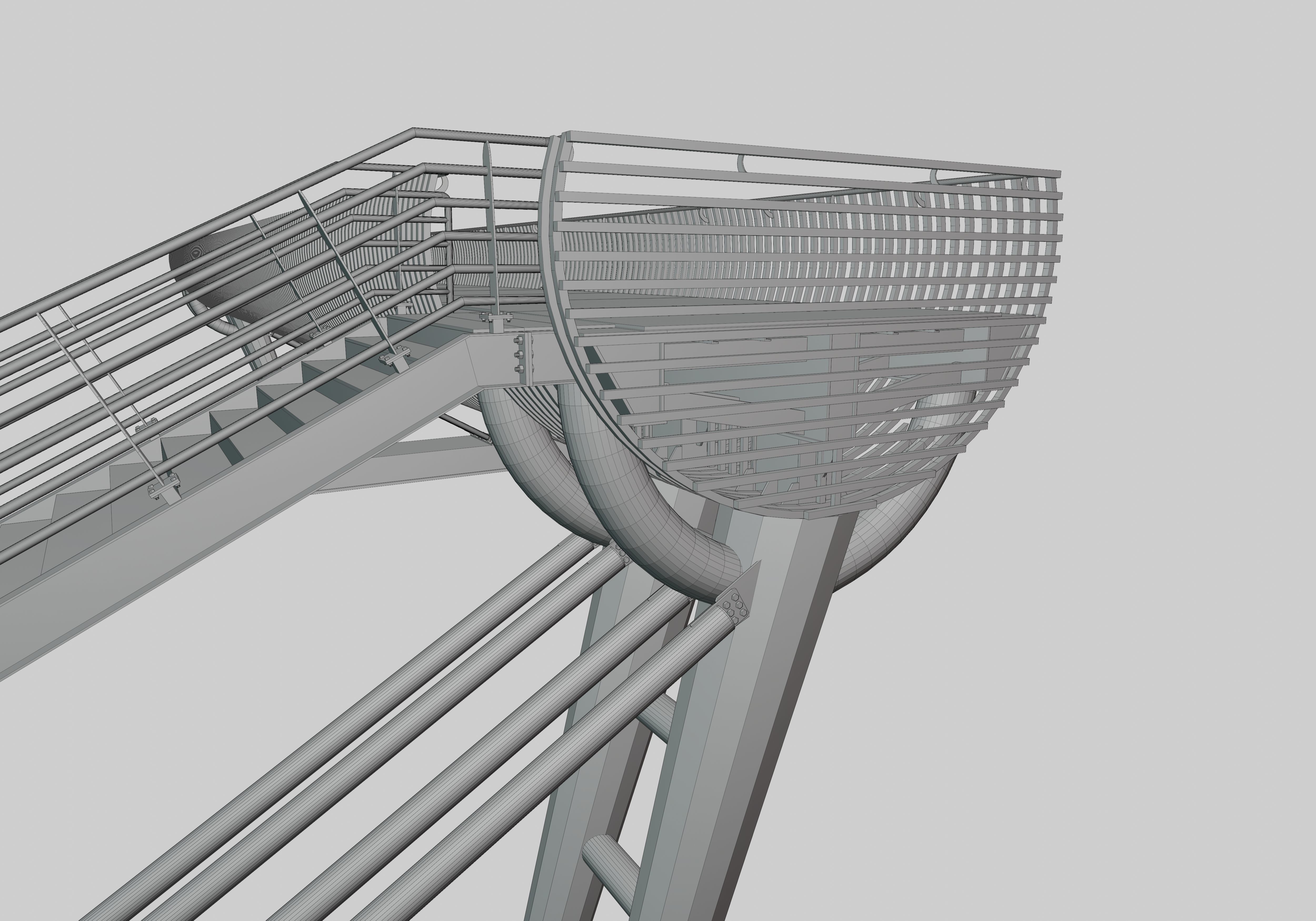 Steel Pedestrian Bridge-Oblique Cone Column Type-24 3D model_34
