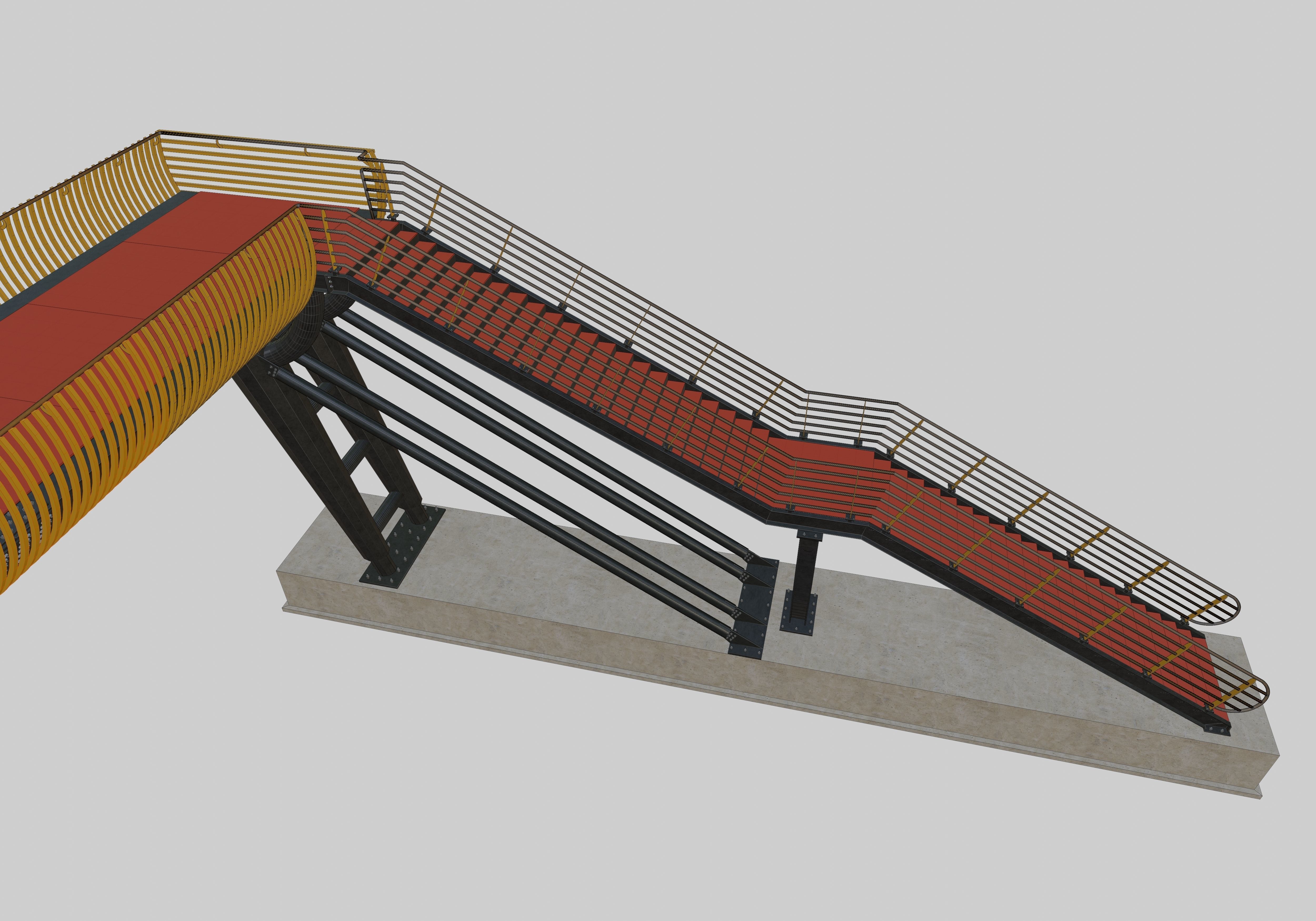 Steel Pedestrian Bridge-Oblique Cone Column Type-24 3D model_23