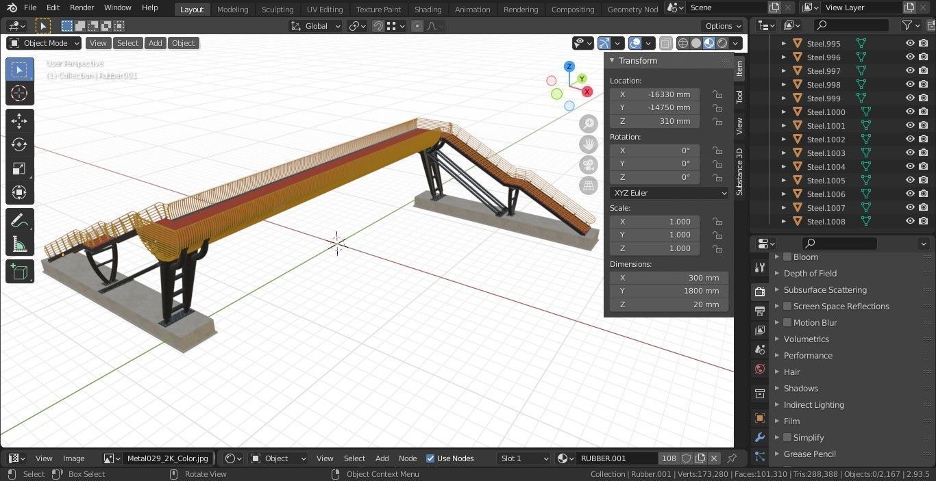 Steel Pedestrian Bridge-Oblique Cone Column Type-24 3D model_36