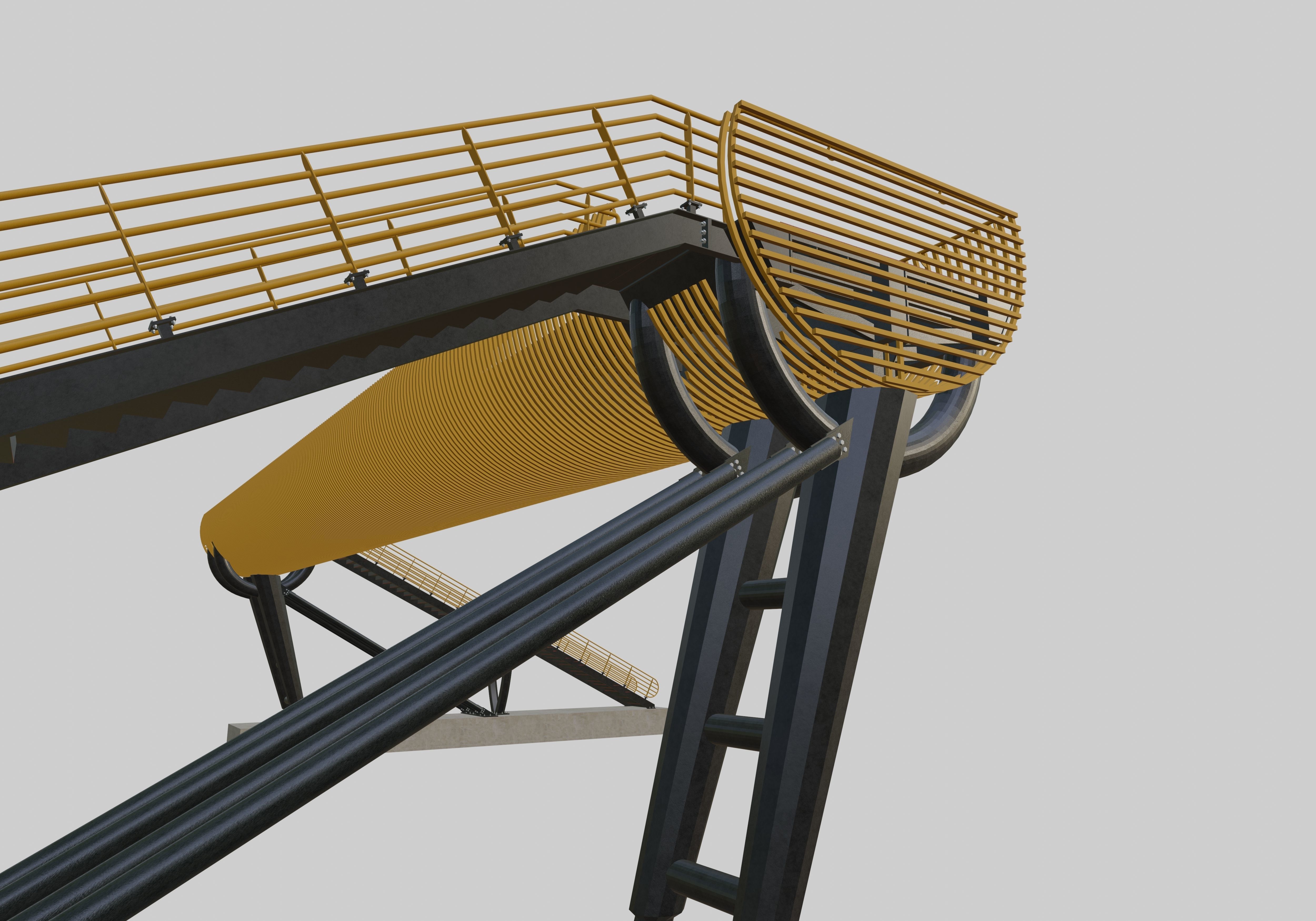 Steel Pedestrian Bridge-Oblique Cone Column Type-24 3D model_3