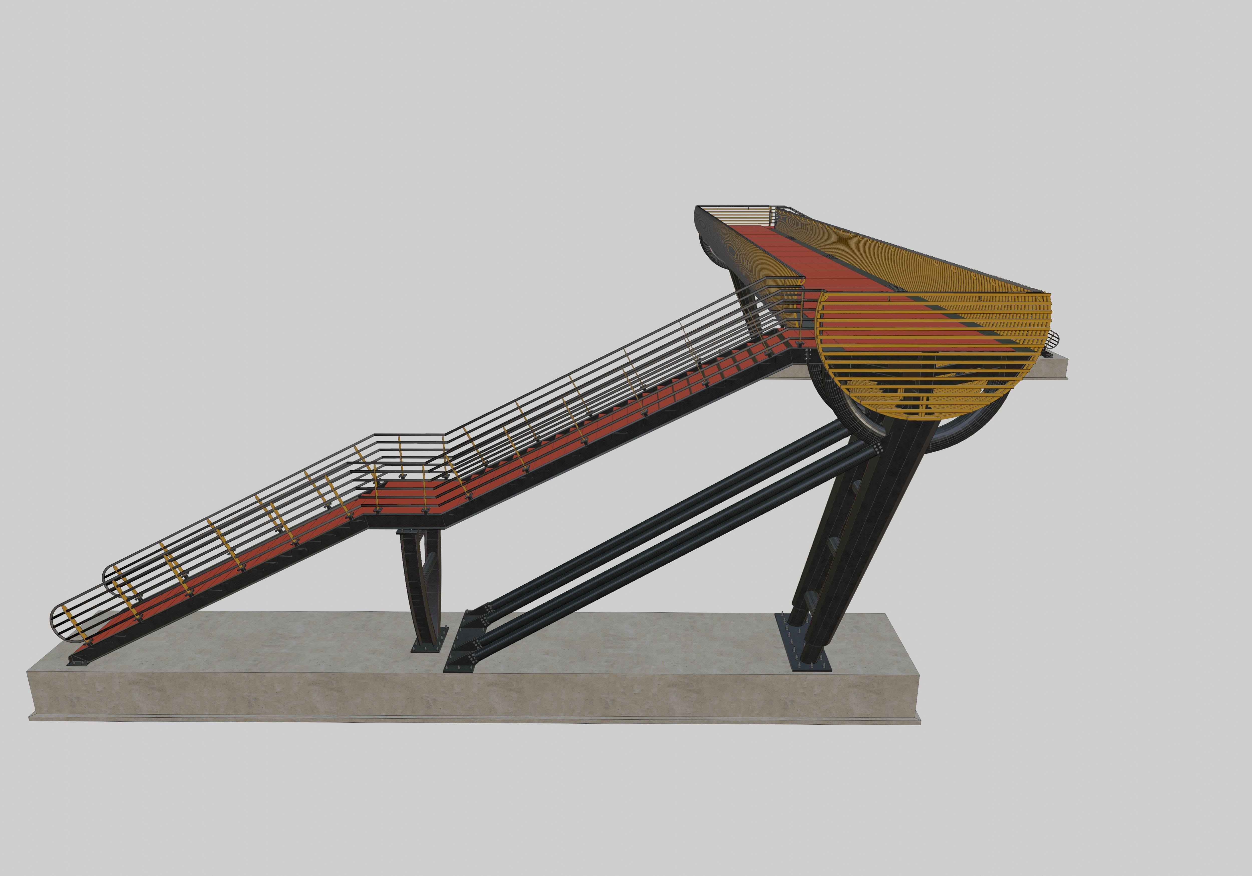 Steel Pedestrian Bridge-Oblique Cone Column Type-24 3D model_17