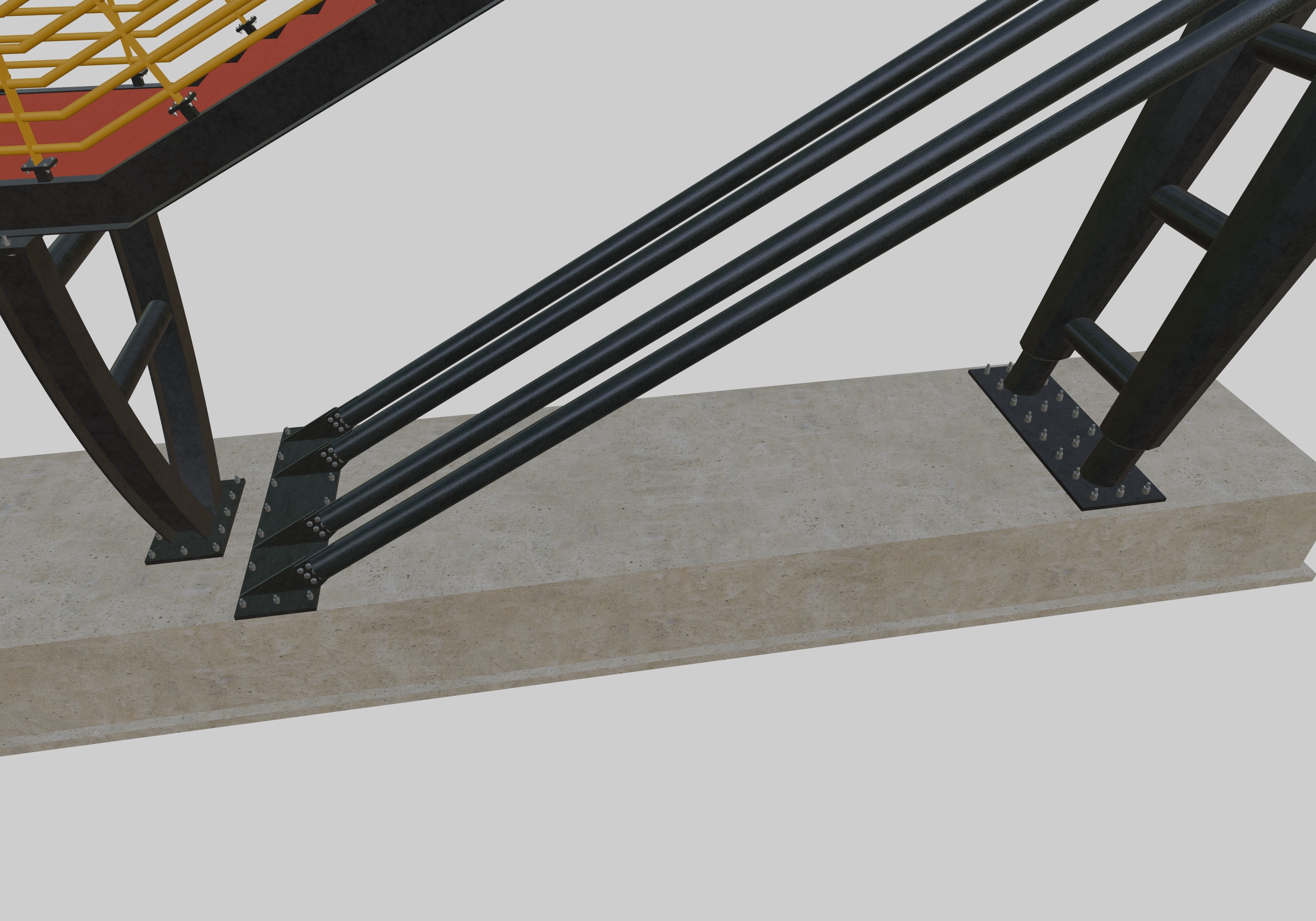 Steel Pedestrian Bridge-Oblique Cone Column Type-24 3D model_8