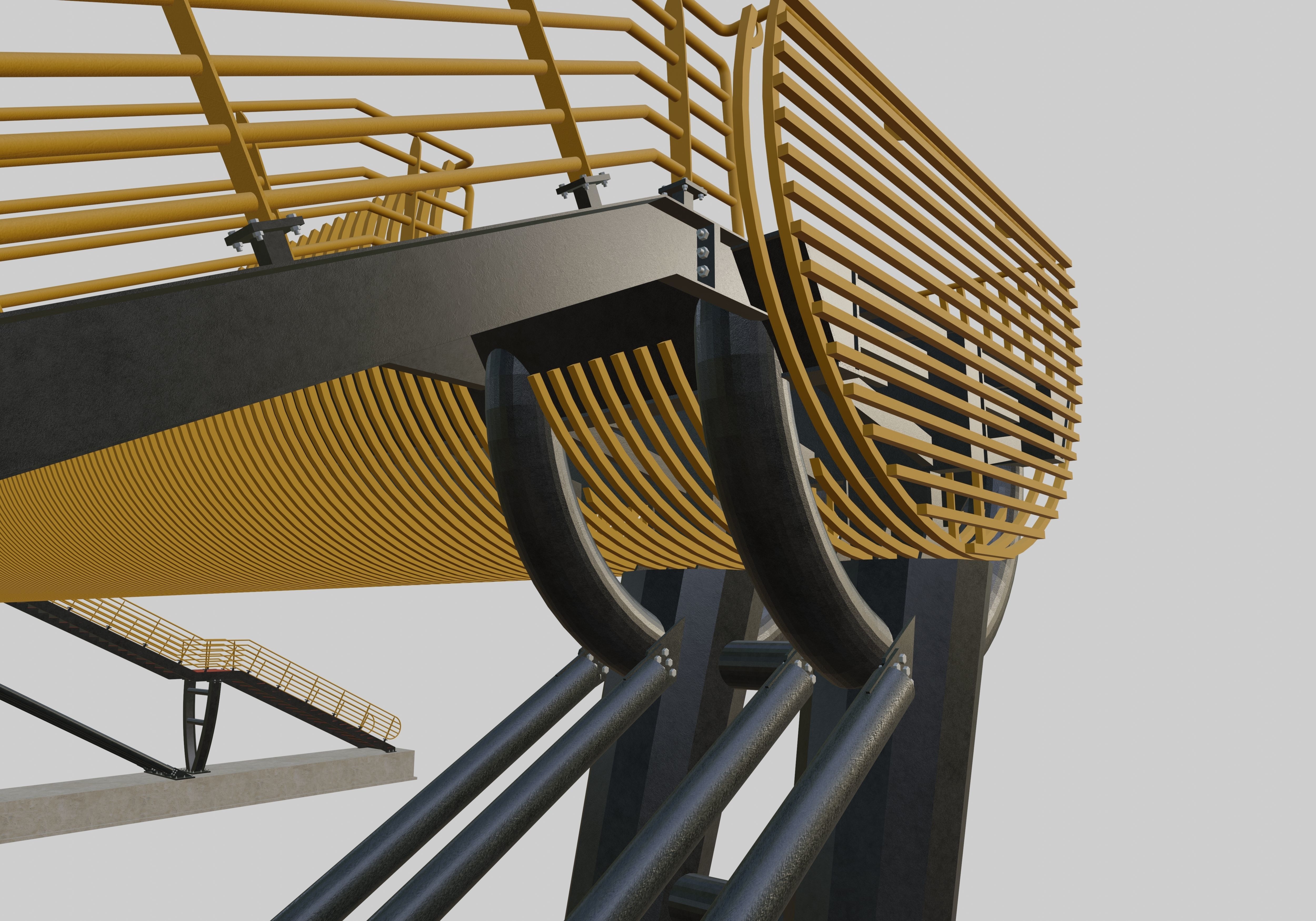 Steel Pedestrian Bridge-Oblique Cone Column Type-24 3D model_13