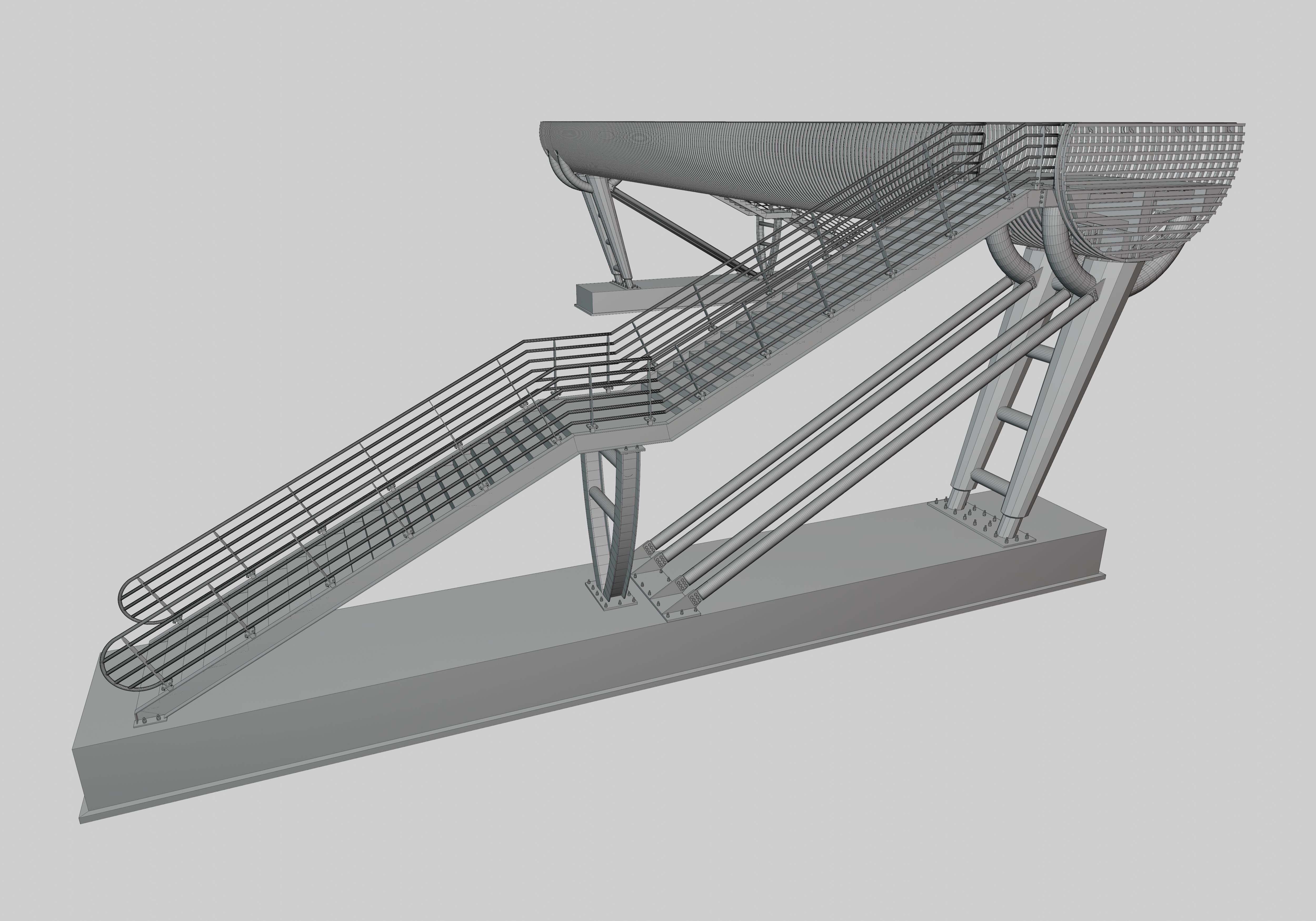 Steel Pedestrian Bridge-Oblique Cone Column Type-24 3D model_33