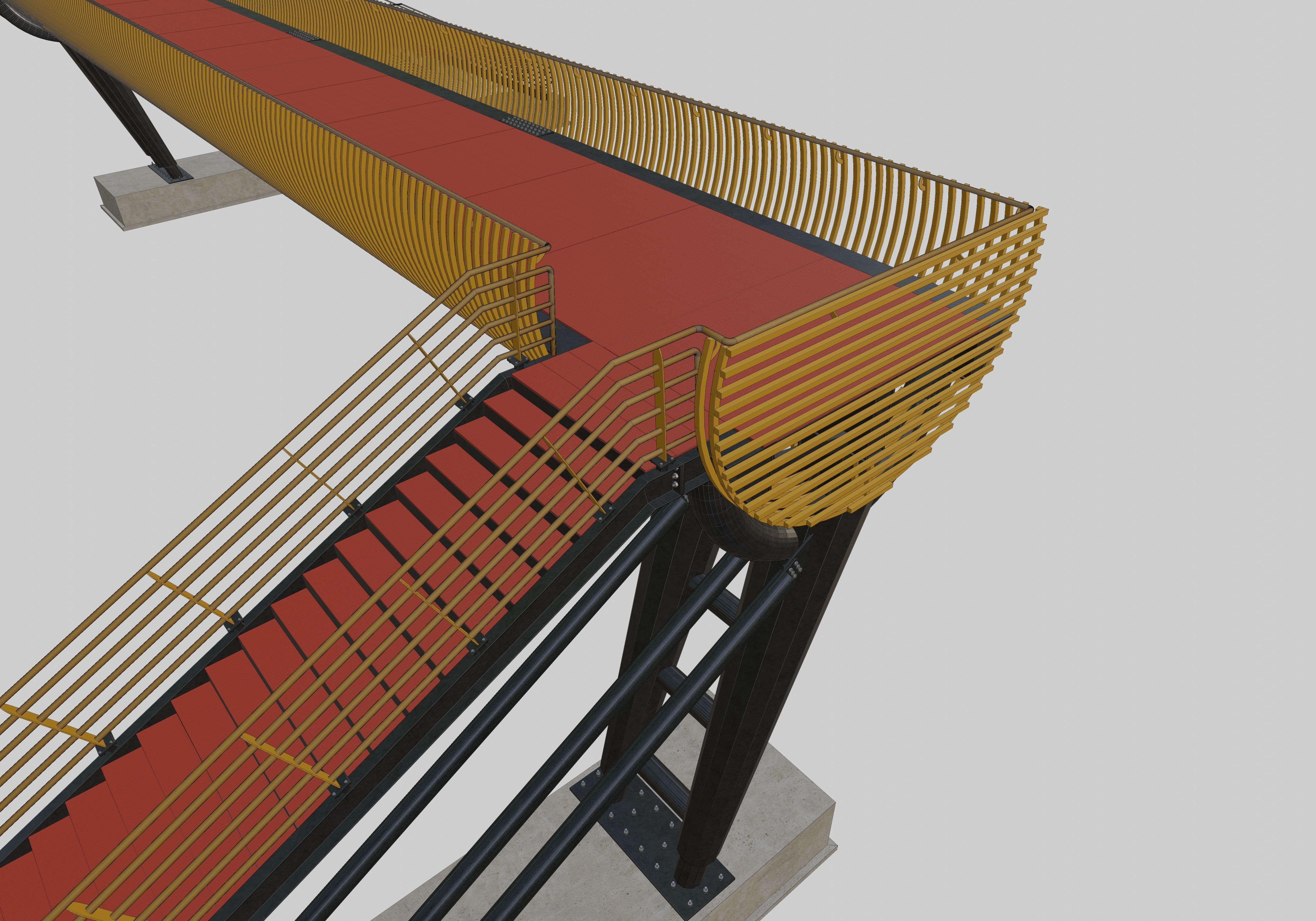Steel Pedestrian Bridge-Oblique Cone Column Type-24 3D model_21