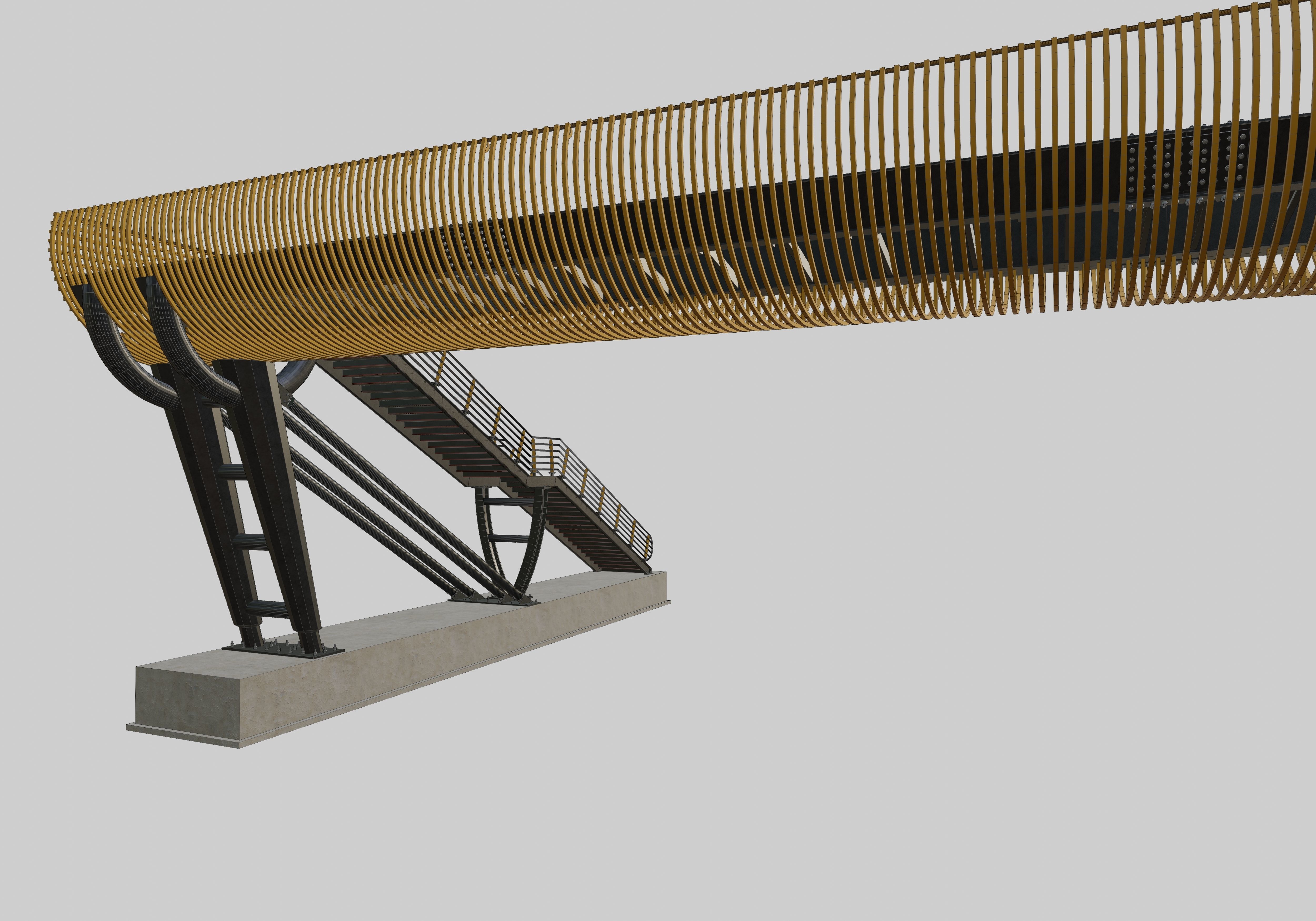 Steel Pedestrian Bridge-Oblique Cone Column Type-24 3D model_19