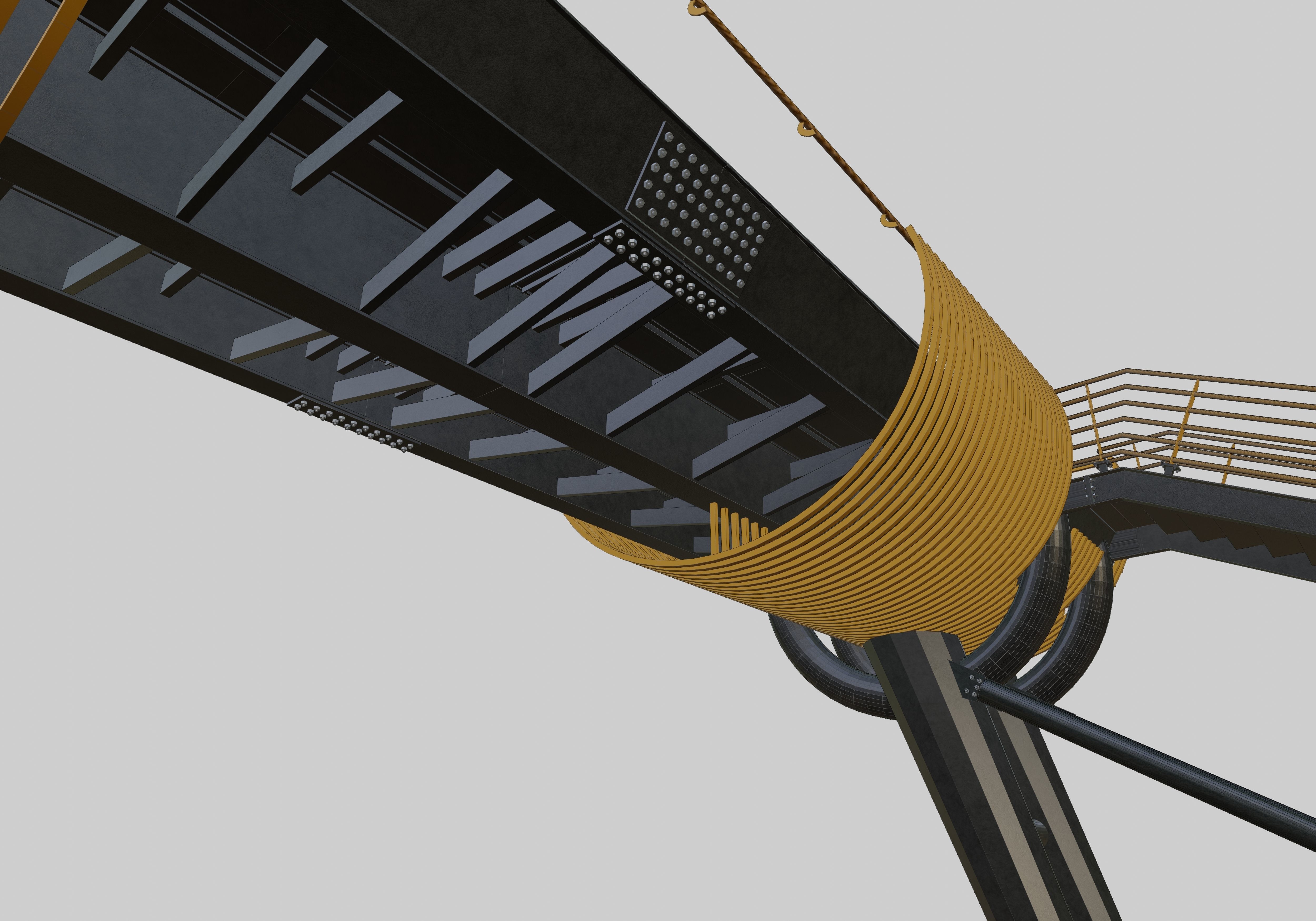 Steel Pedestrian Bridge-Oblique Cone Column Type-24 3D model_22