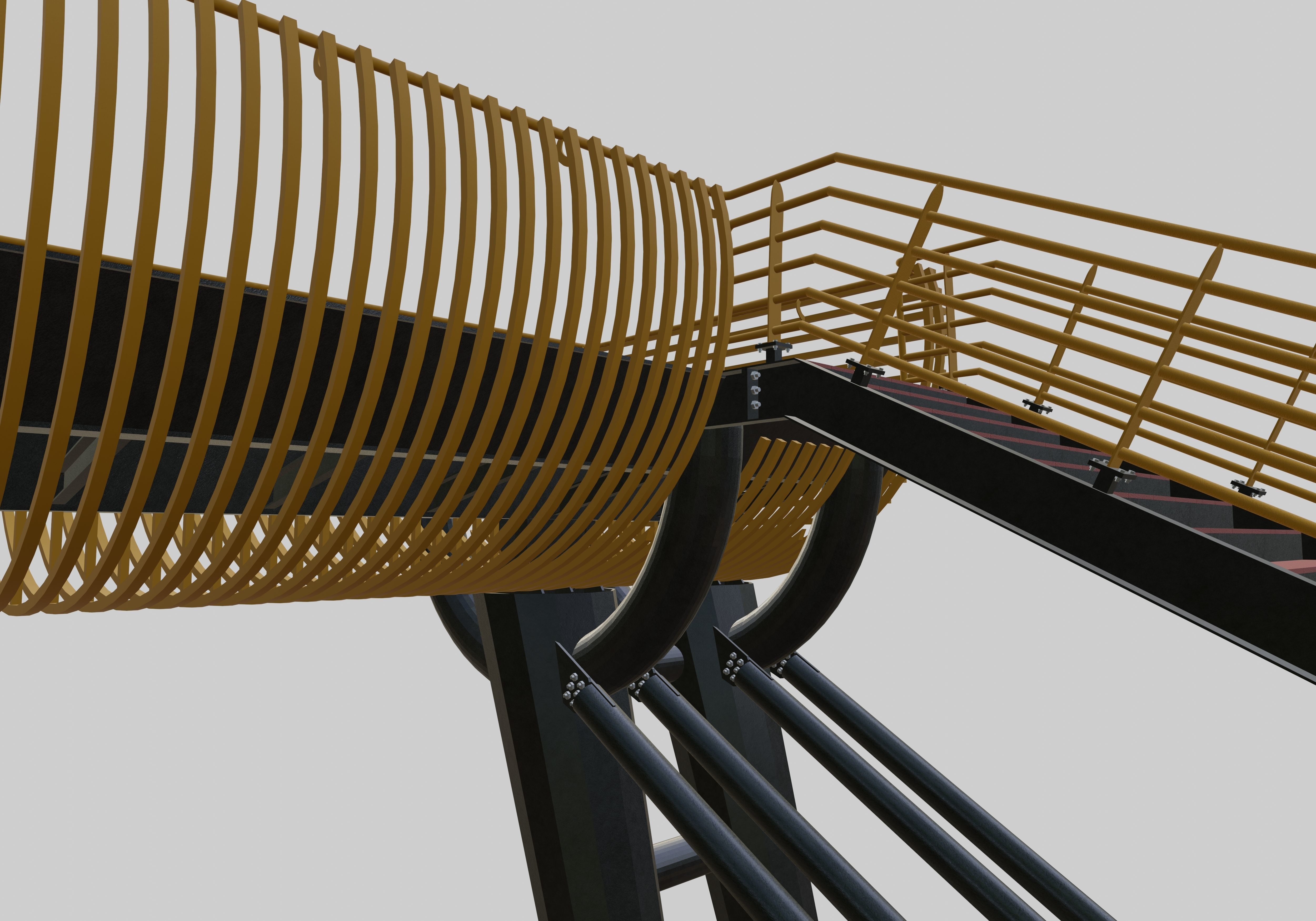 Steel Pedestrian Bridge-Oblique Cone Column Type-24 3D model_12