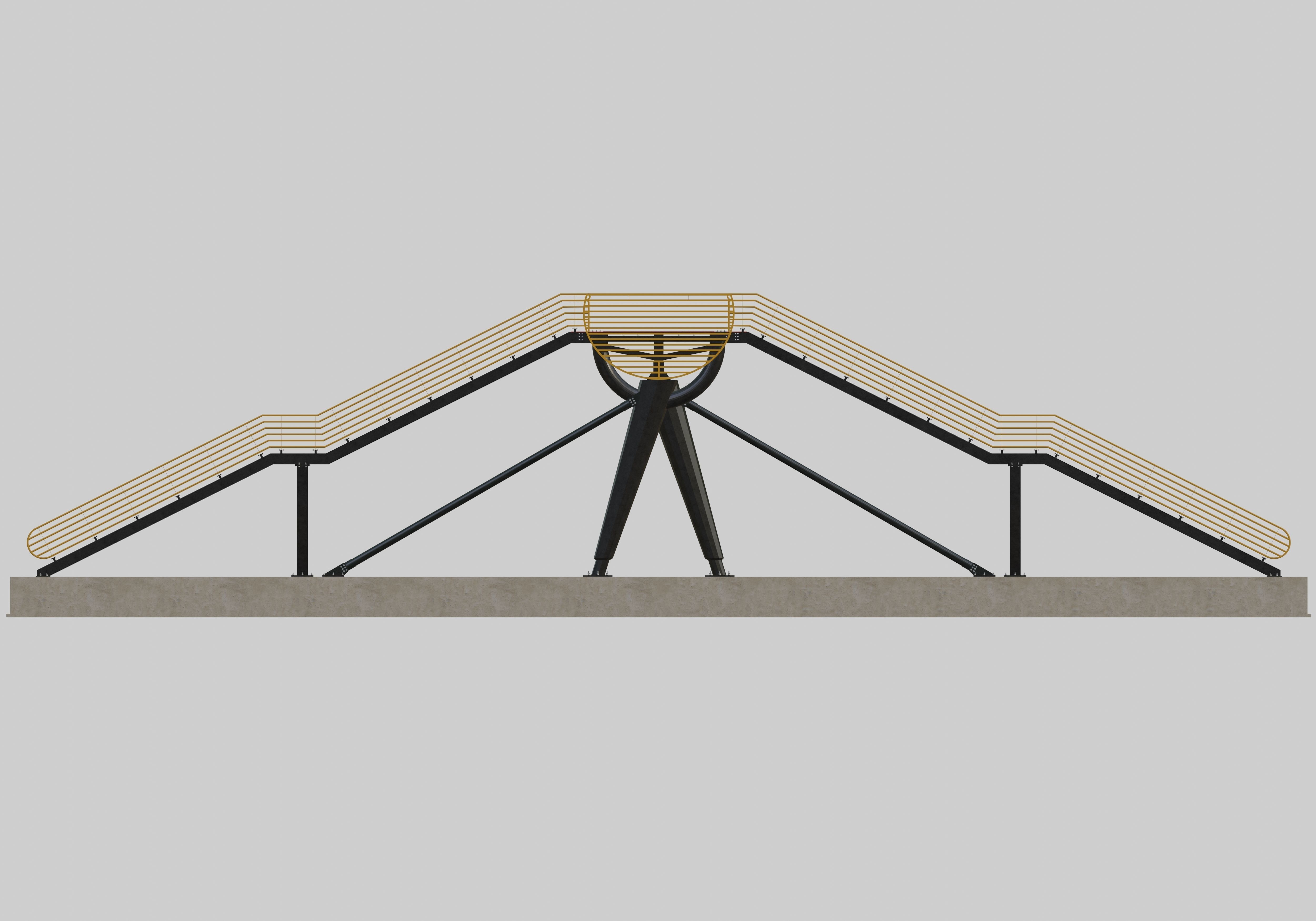 Steel Pedestrian Bridge-Oblique Cone Column Type-24 3D model_25