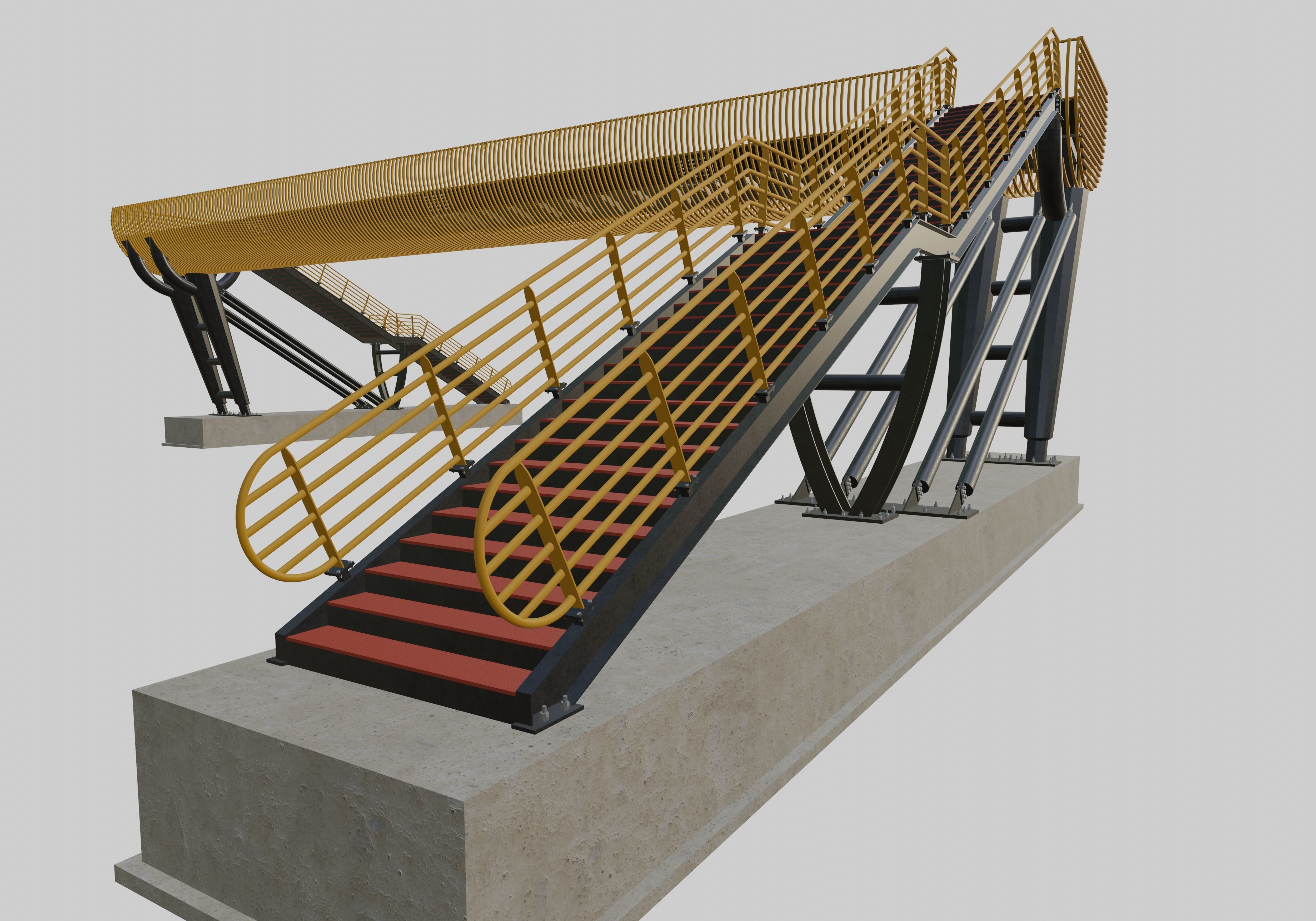 Steel Pedestrian Bridge-Oblique Cone Column Type-24 3D model_10