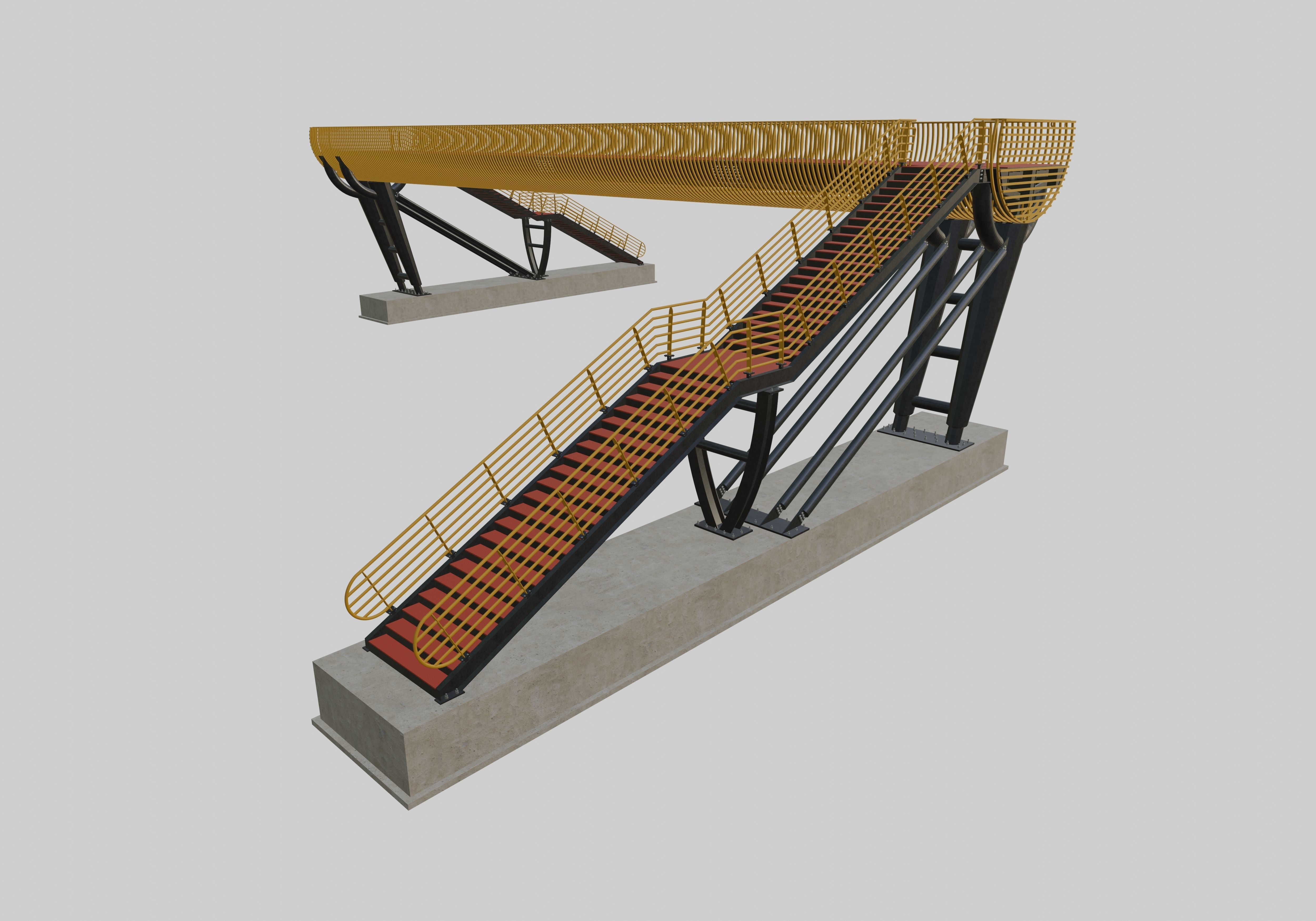 Steel Pedestrian Bridge-Oblique Cone Column Type-24 3D model_2