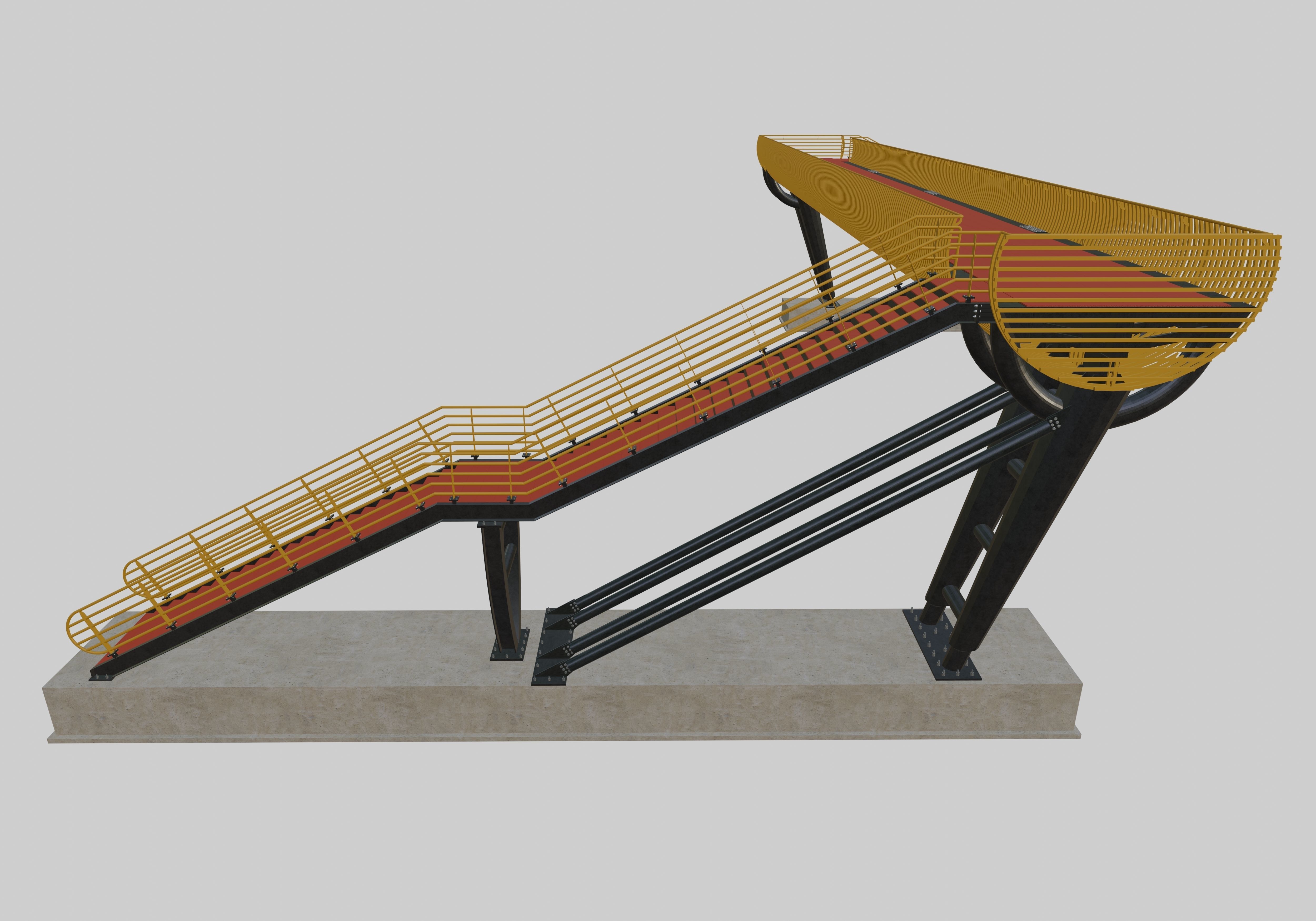 Steel Pedestrian Bridge-Oblique Cone Column Type-24 3D model_1