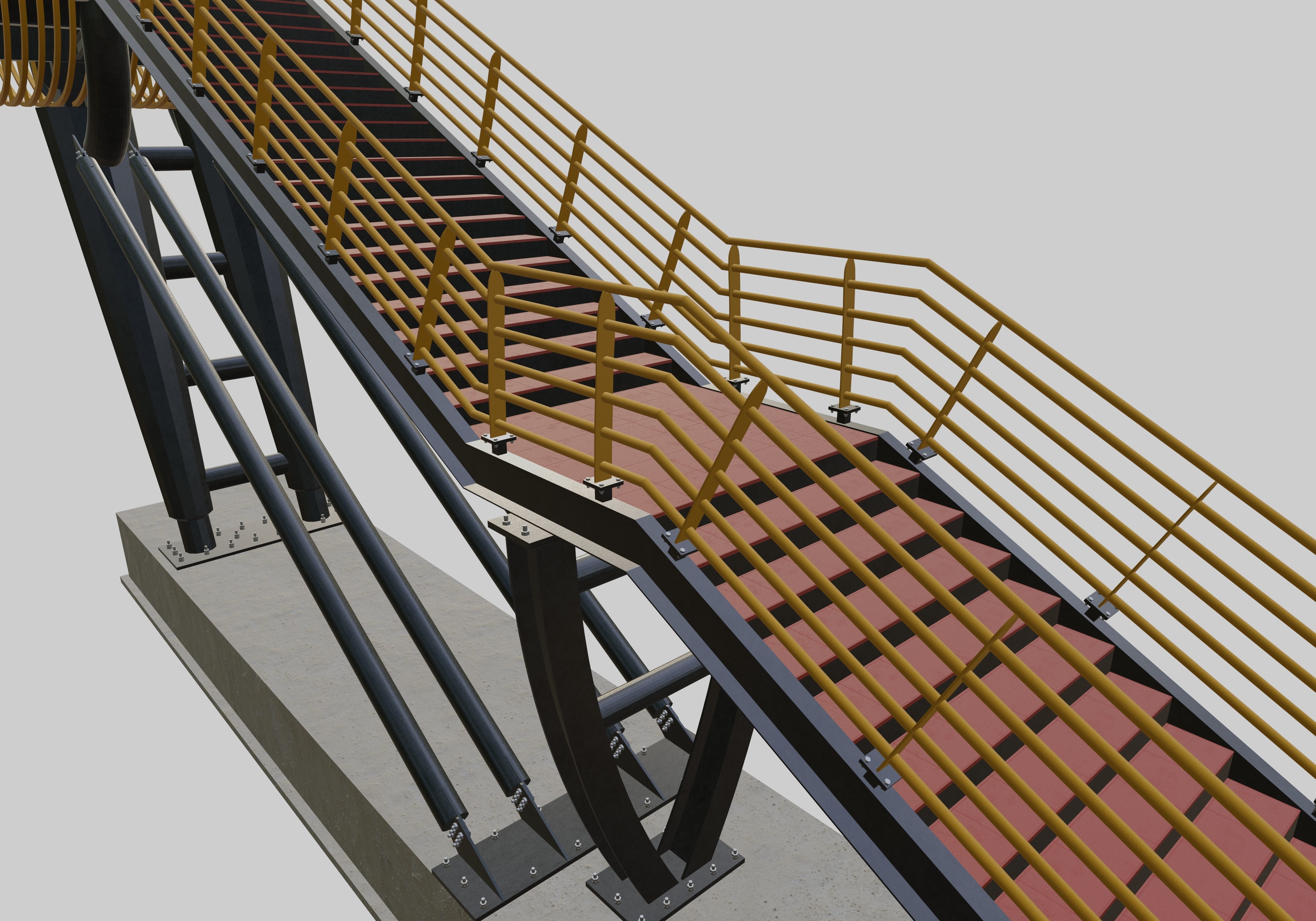 Steel Pedestrian Bridge-Oblique Cone Column Type-24 3D model_11