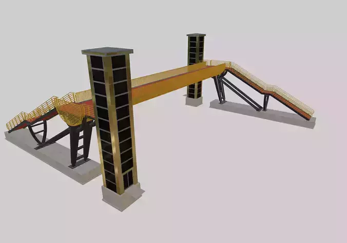 Steel Pedestrian Bridge-Elevator-Oblique Cone Column Type-25 3D model