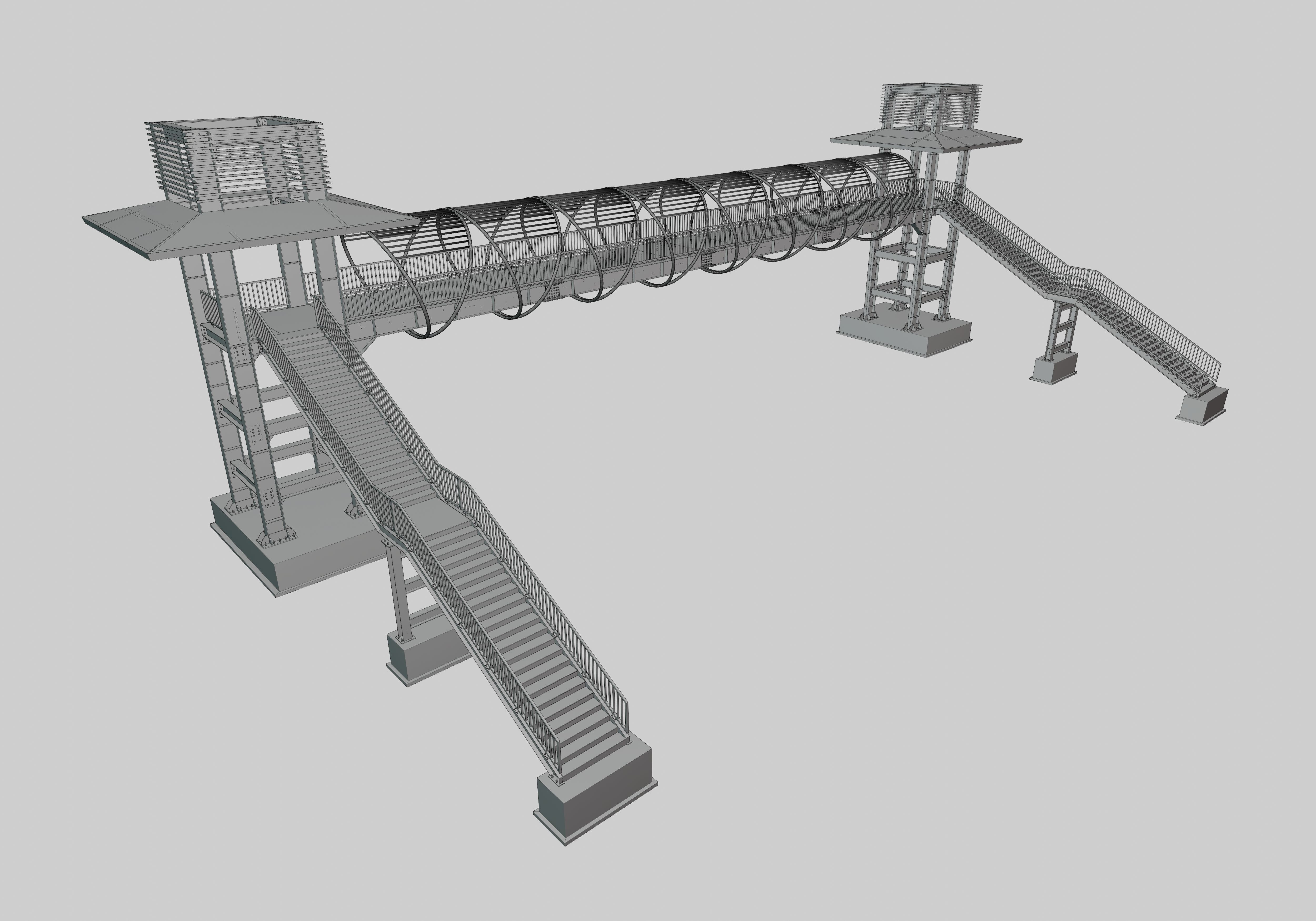 Steel Pedestrian Bridge-Straight Stair-Tower Column Type-27 3D model_29
