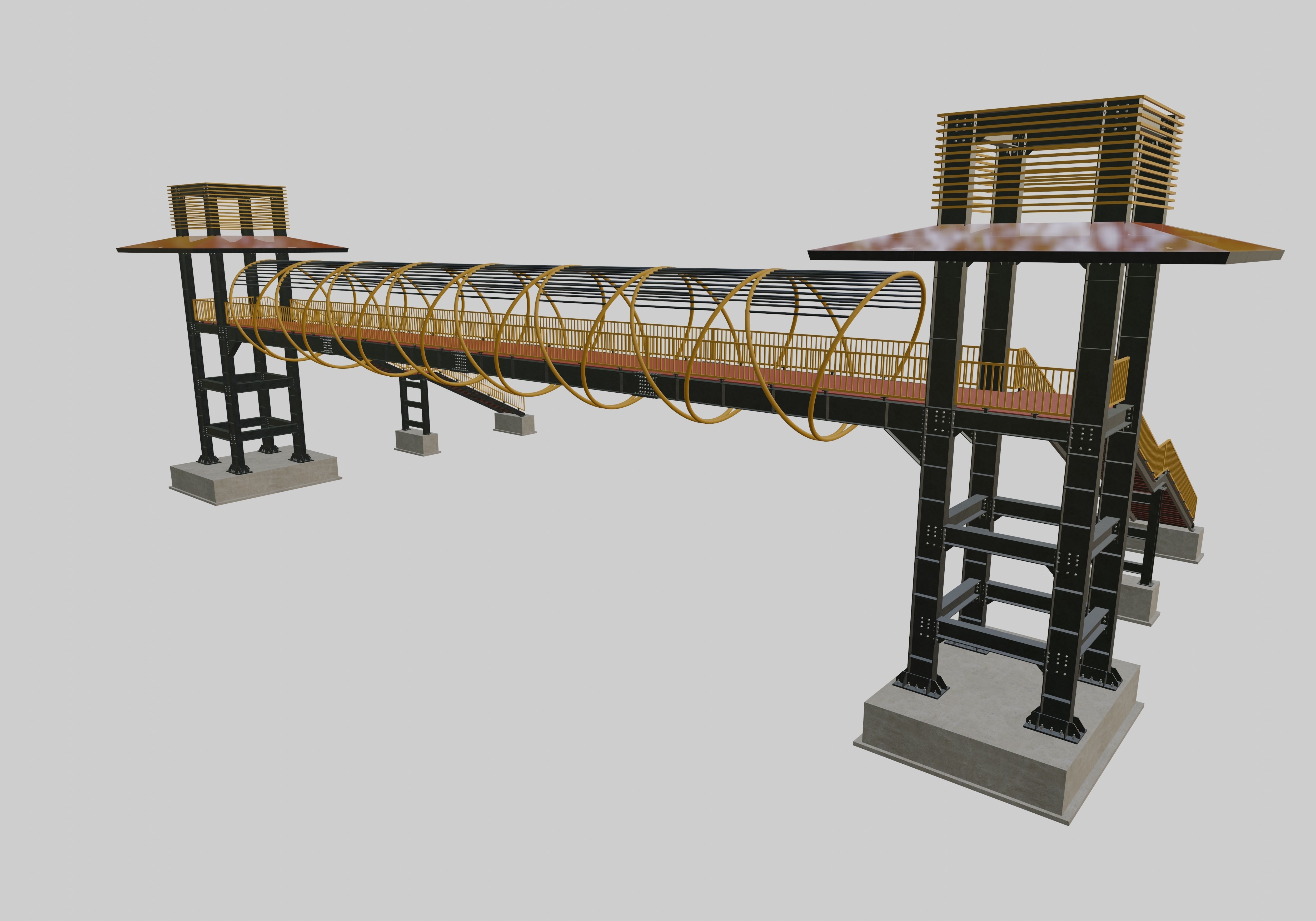 Steel Pedestrian Bridge-Straight Stair-Tower Column Type-27 3D model_2