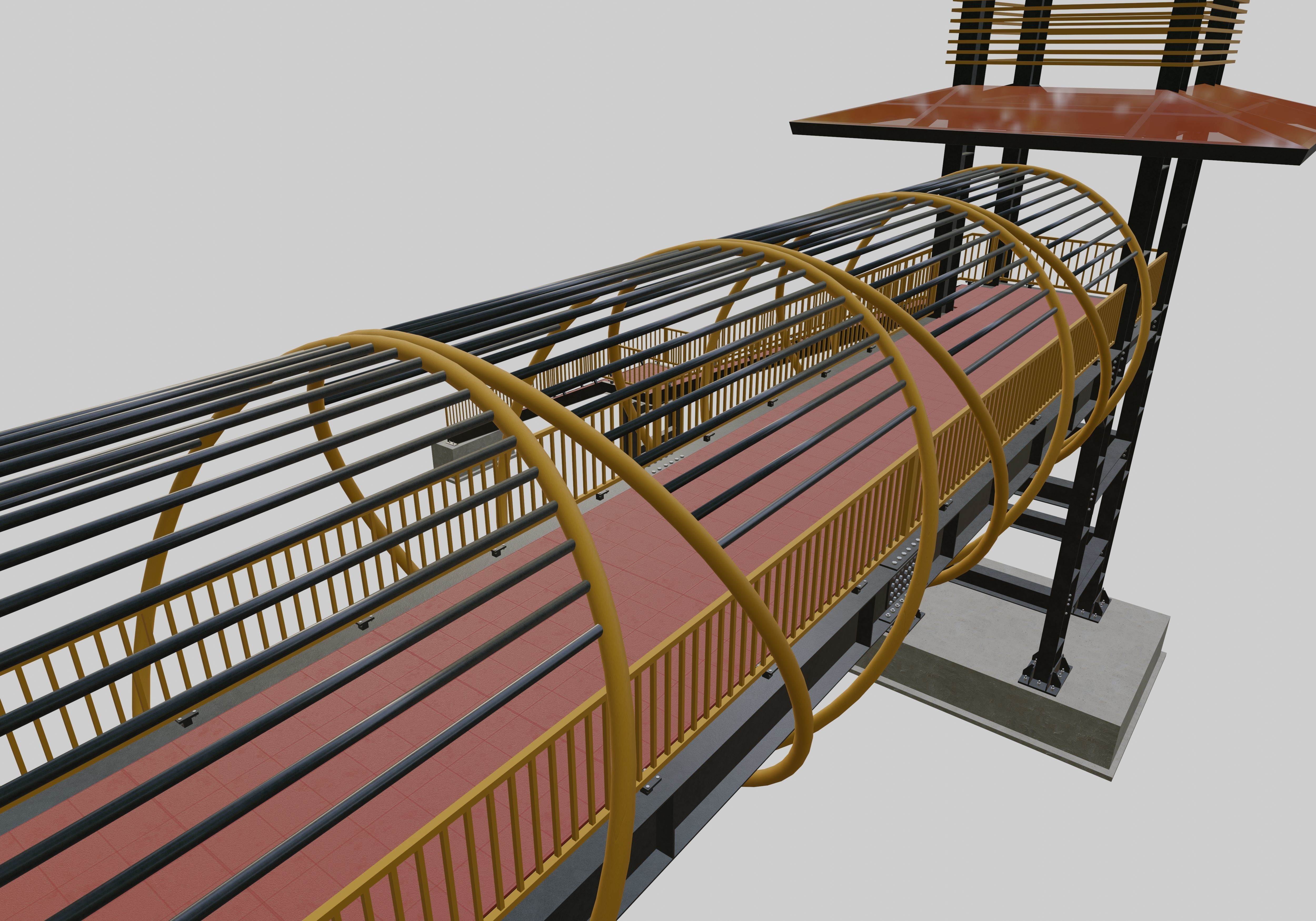 Steel Pedestrian Bridge-Straight Stair-Tower Column Type-27 3D model_5