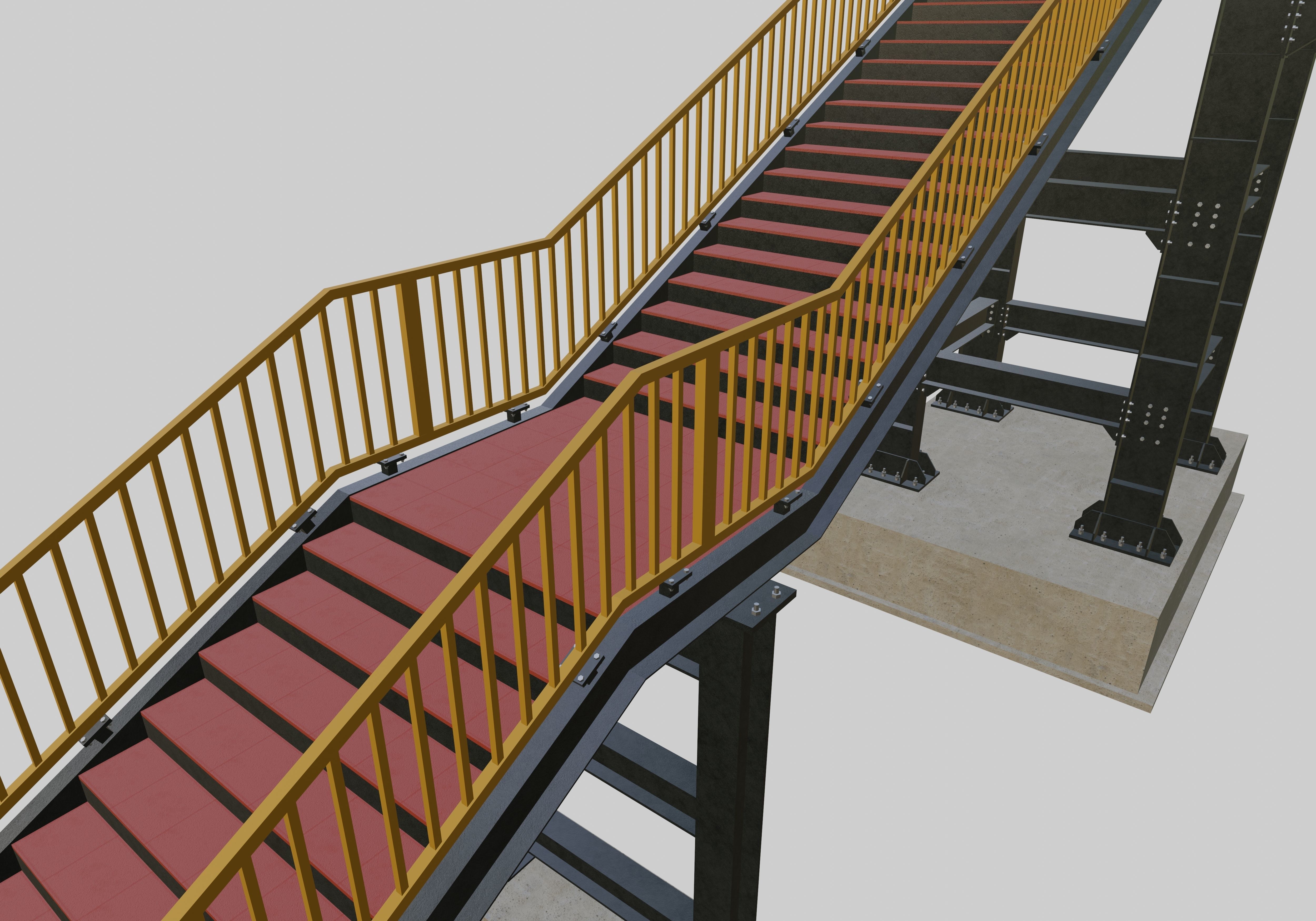 Steel Pedestrian Bridge-Straight Stair-Tower Column Type-27 3D model_11