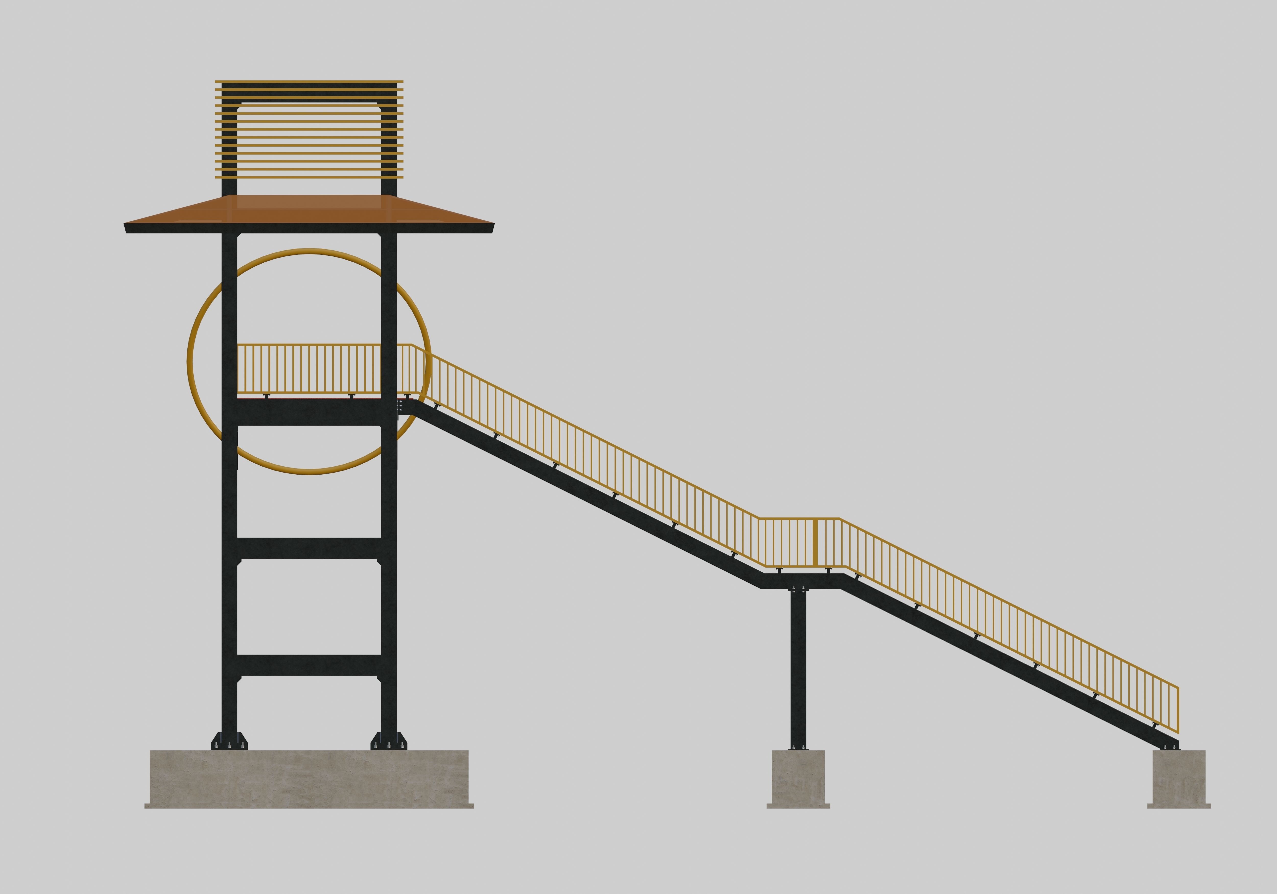 Steel Pedestrian Bridge-Straight Stair-Tower Column Type-27 3D model_25