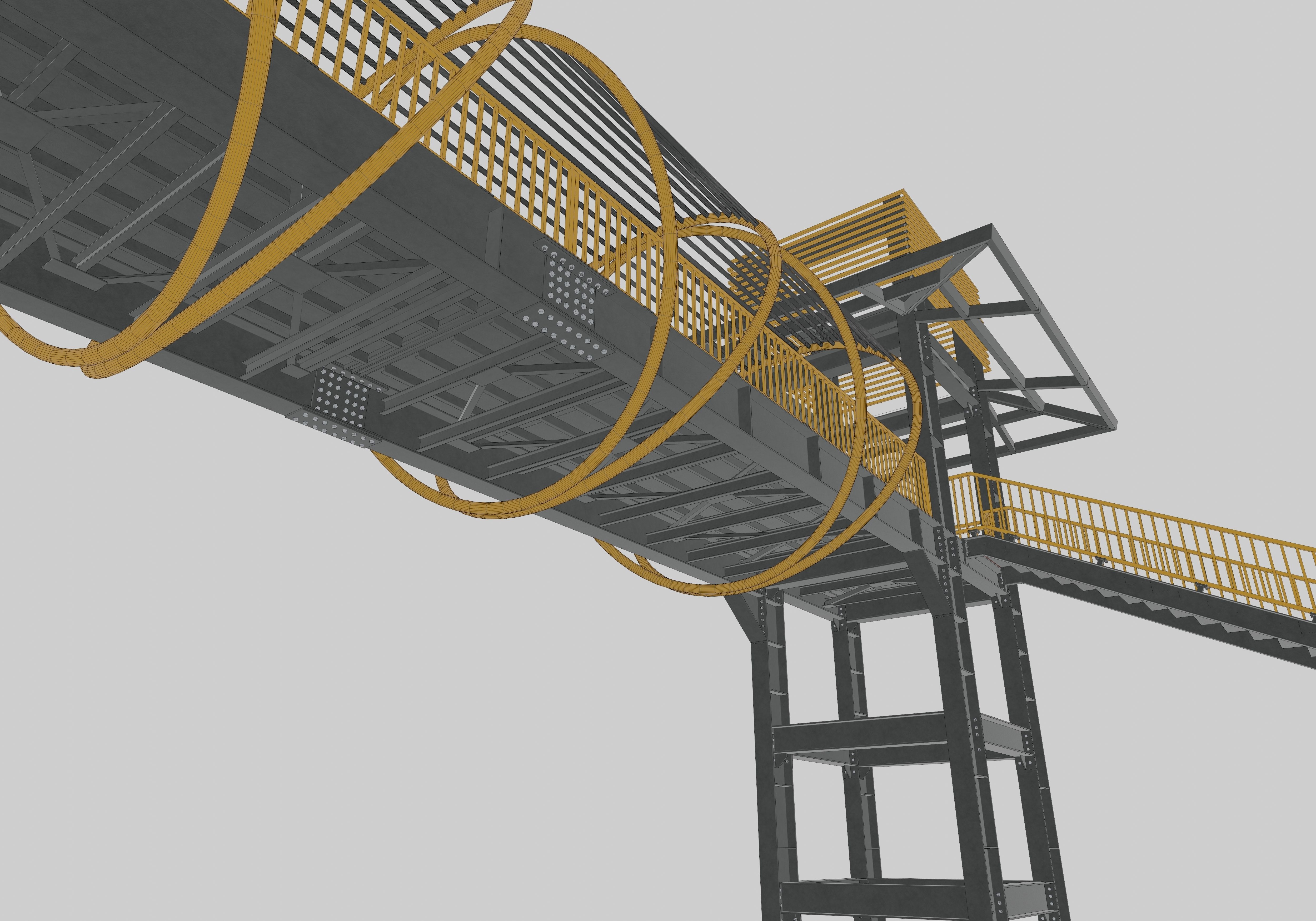 Steel Pedestrian Bridge-Straight Stair-Tower Column Type-27 3D model_22