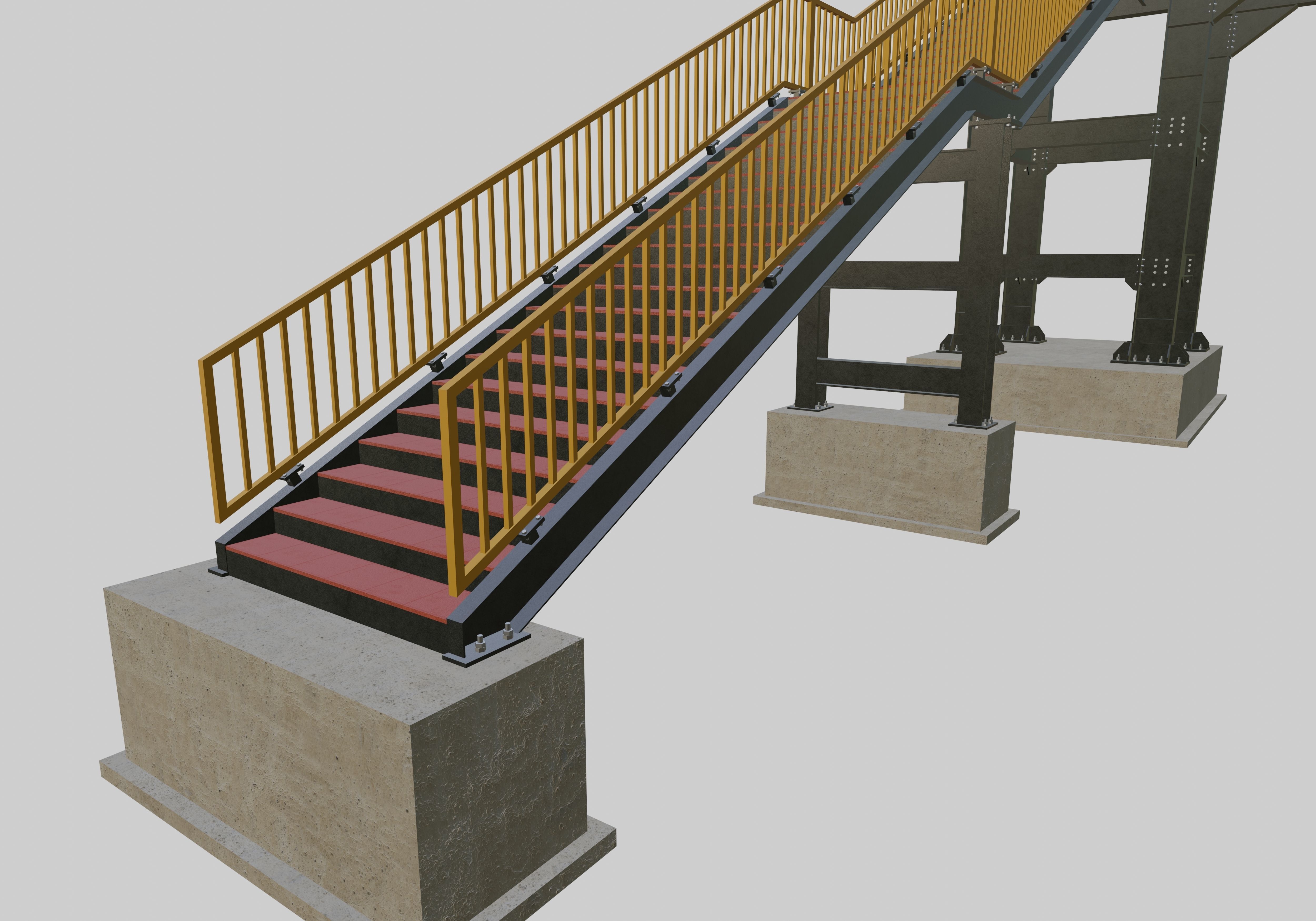 Steel Pedestrian Bridge-Straight Stair-Tower Column Type-27 3D model_10